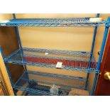 Blue rack with contents. 48" x 18" x 78".