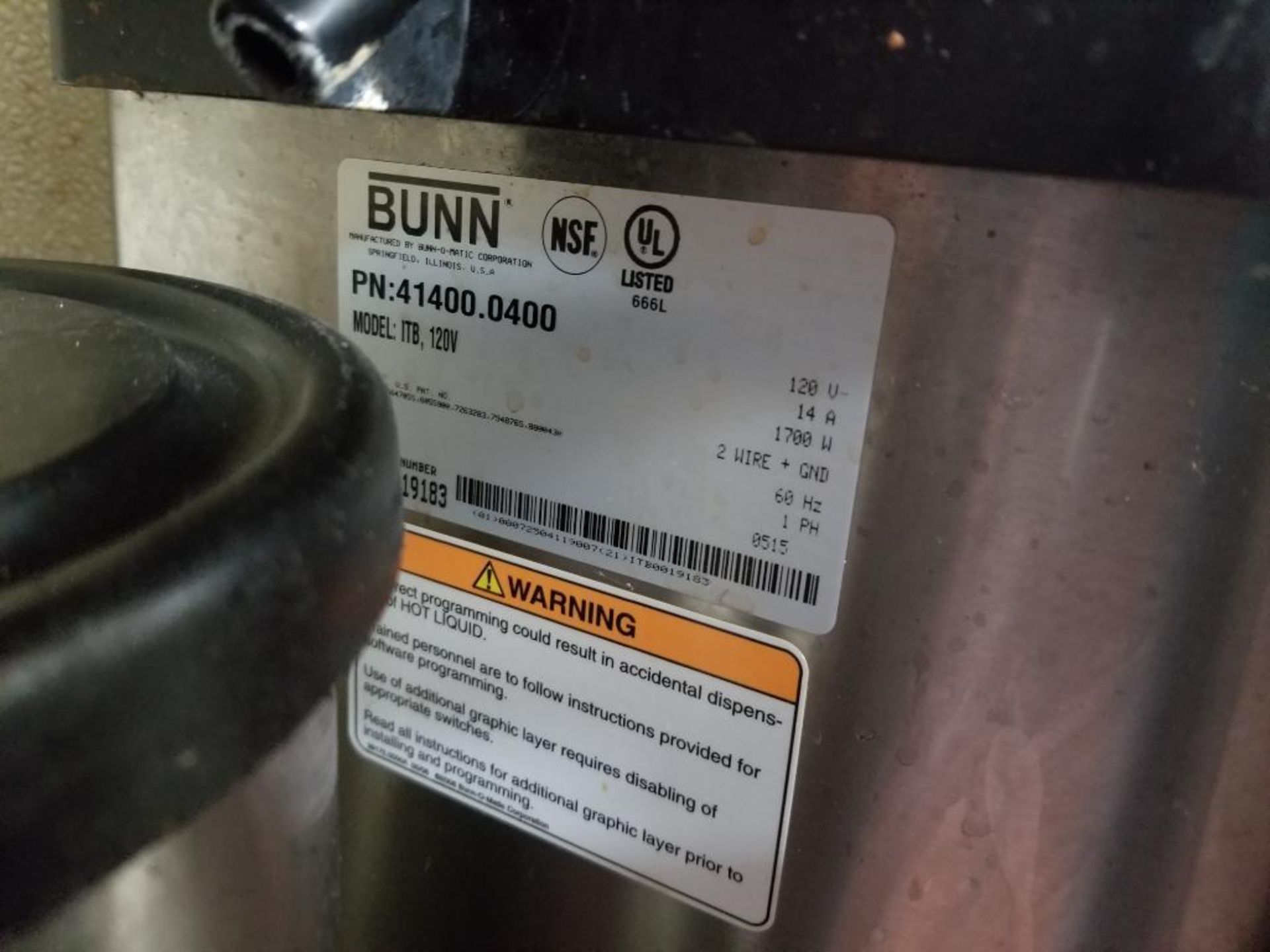 Bunn tea maker. P/N: 41400.0400, Model: ITB, 120V. - Image 3 of 6