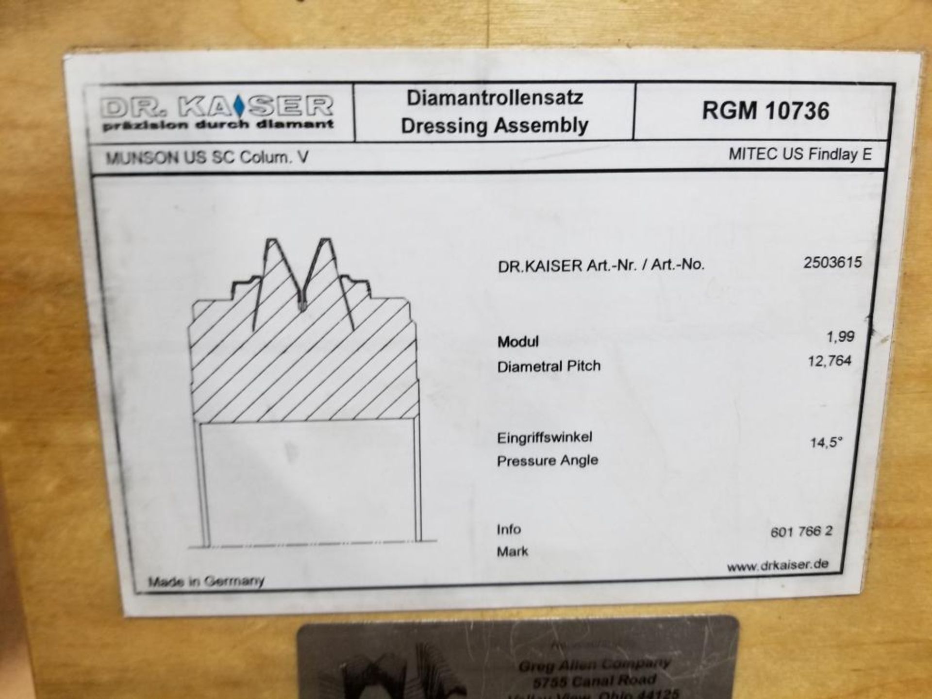 DR. Kaiser diamond dressing / grinding wheel. - Image 2 of 4