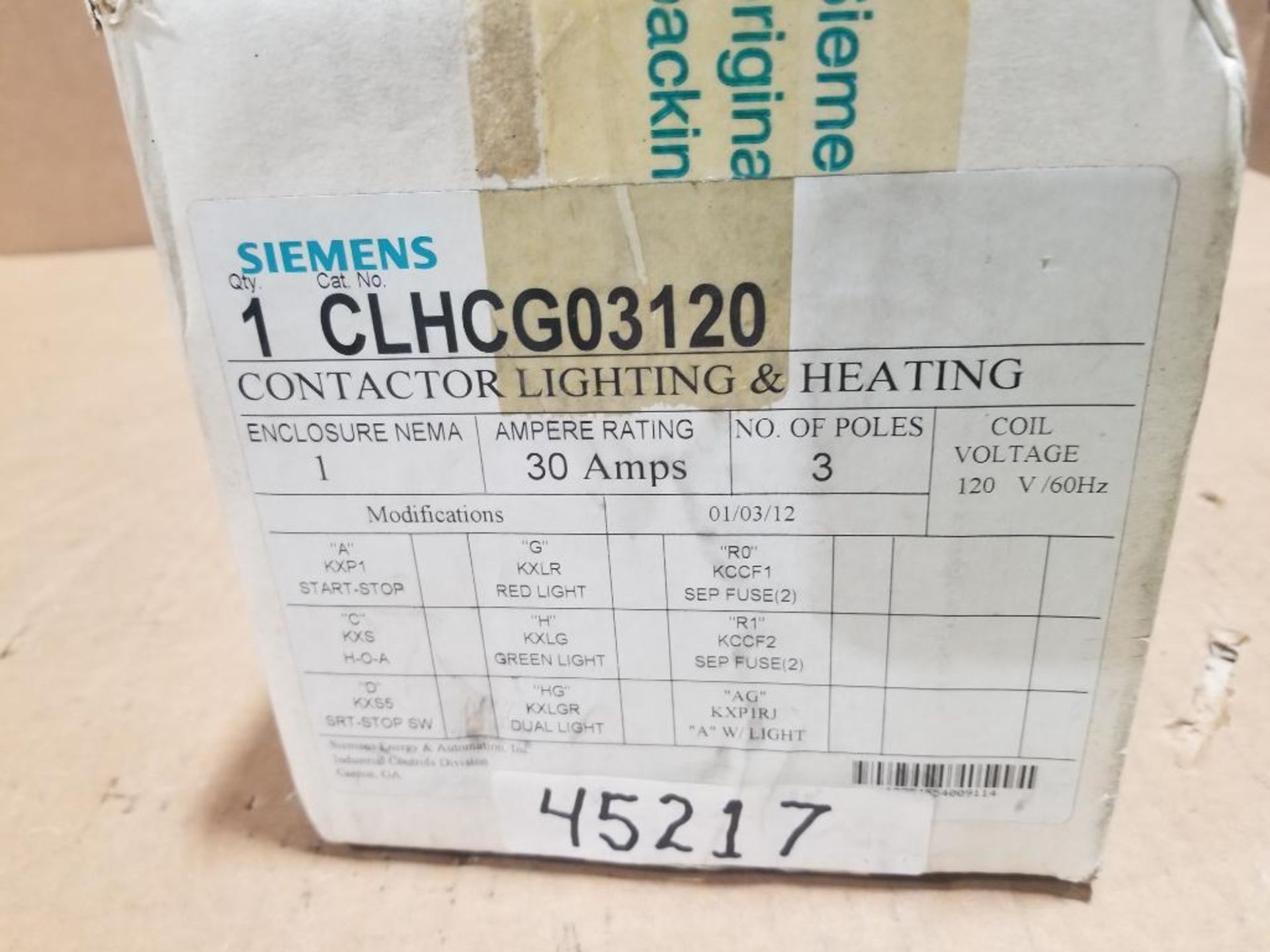 Siemens contactor lighting and heating. Part number CLHCG03120. - Image 4 of 4