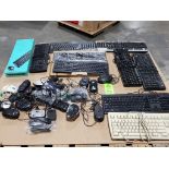 Assorted computer keyboards and mice.