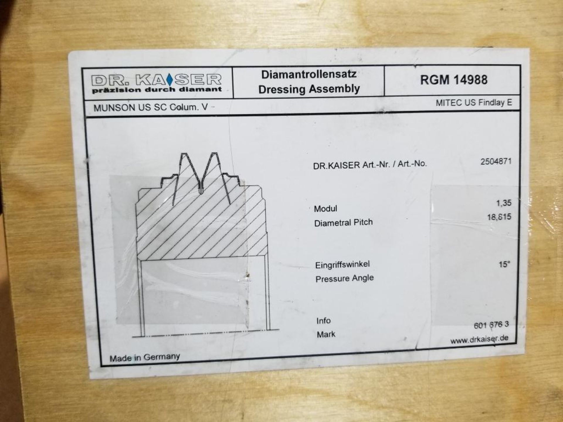 DR. Kaiser diamond dressing / grinding wheel. - Image 2 of 4