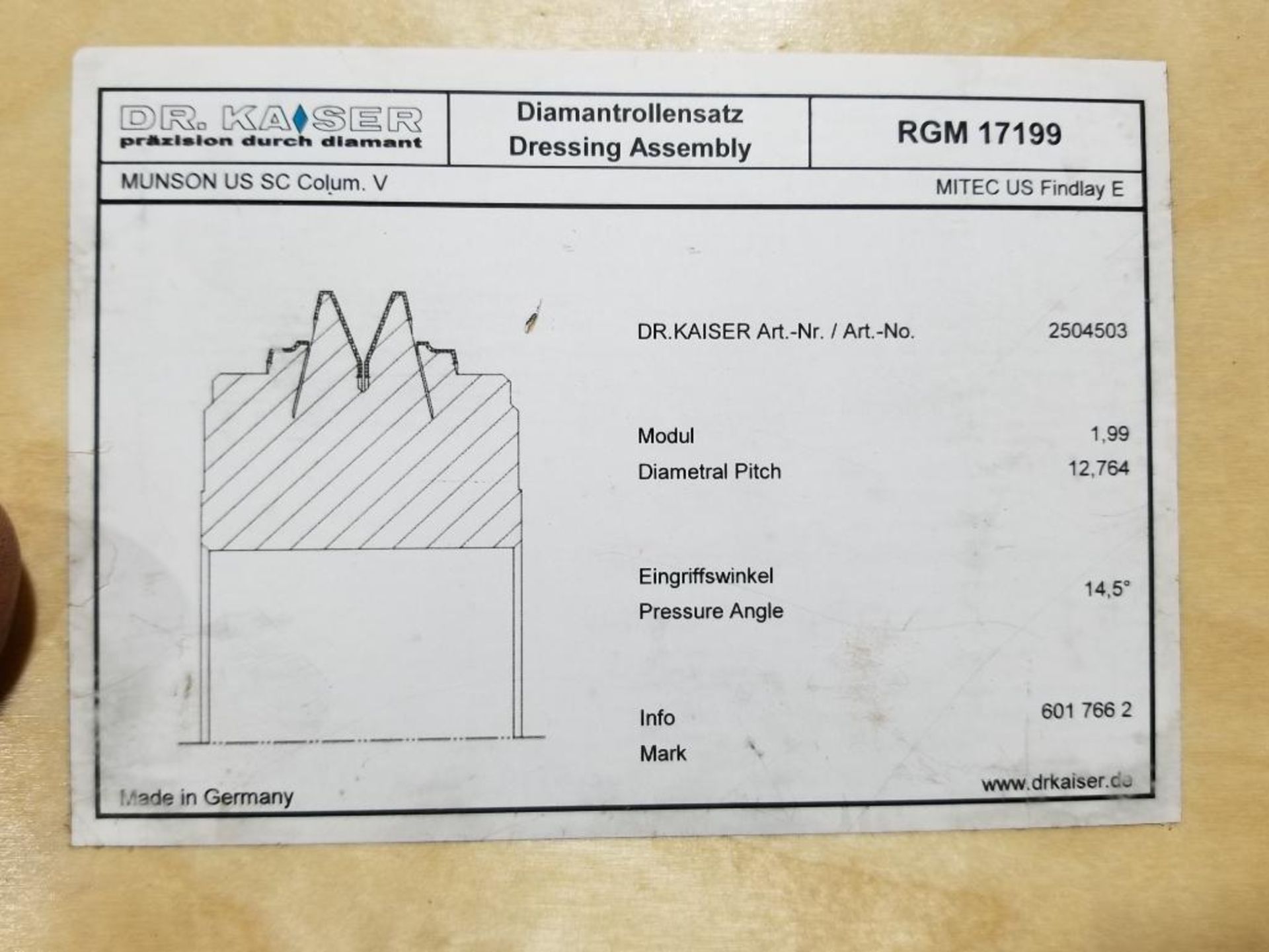 DR. Kaiser diamond dressing / grinding wheel. - Image 3 of 5