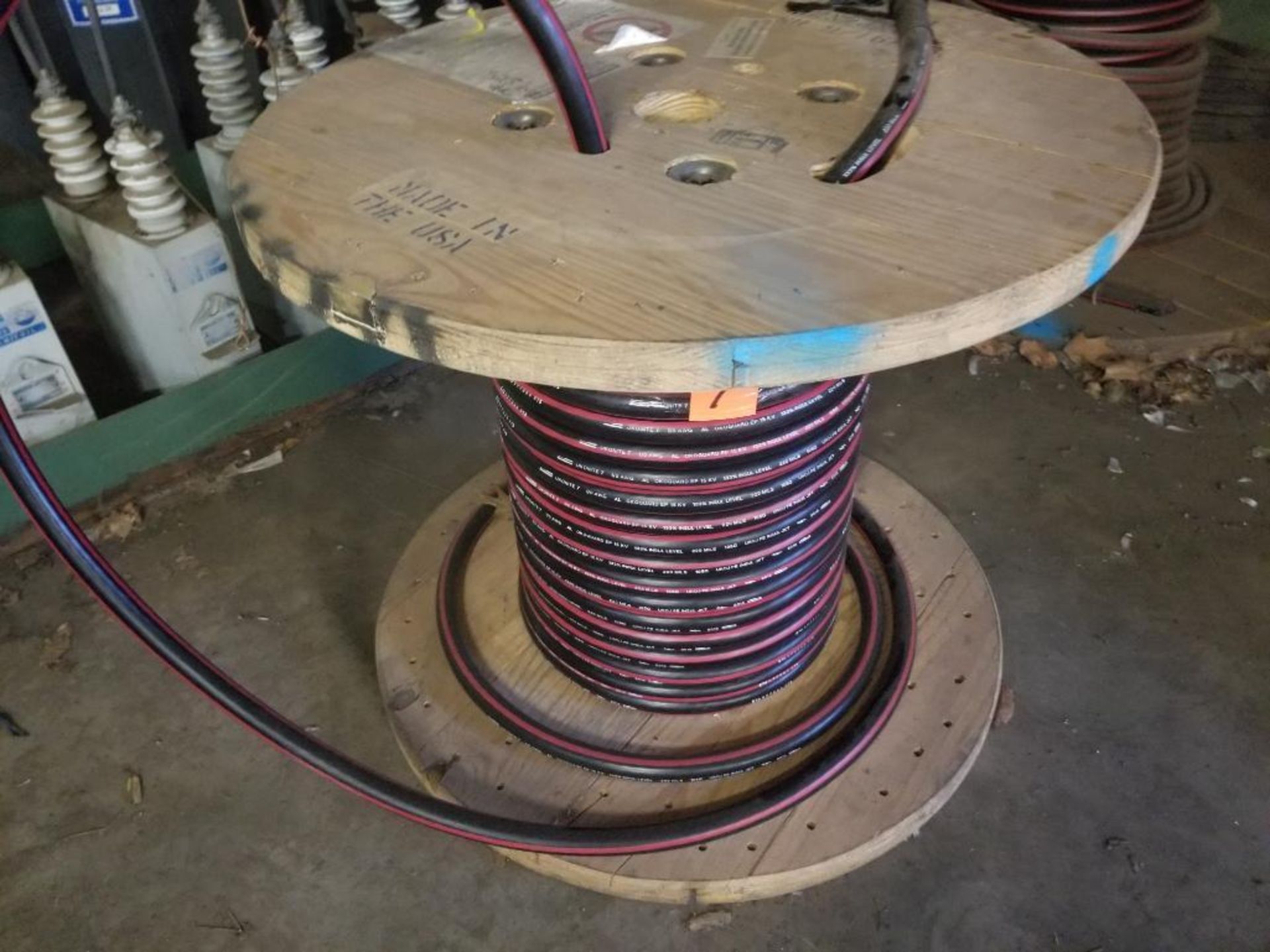 Spool of 15kV Okonite Okoguard wire . Model EPR-SC220-030. 15kV. Catalog 161-23-3072.