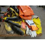 Pallet of assorted lineman safety apparel and equipment.