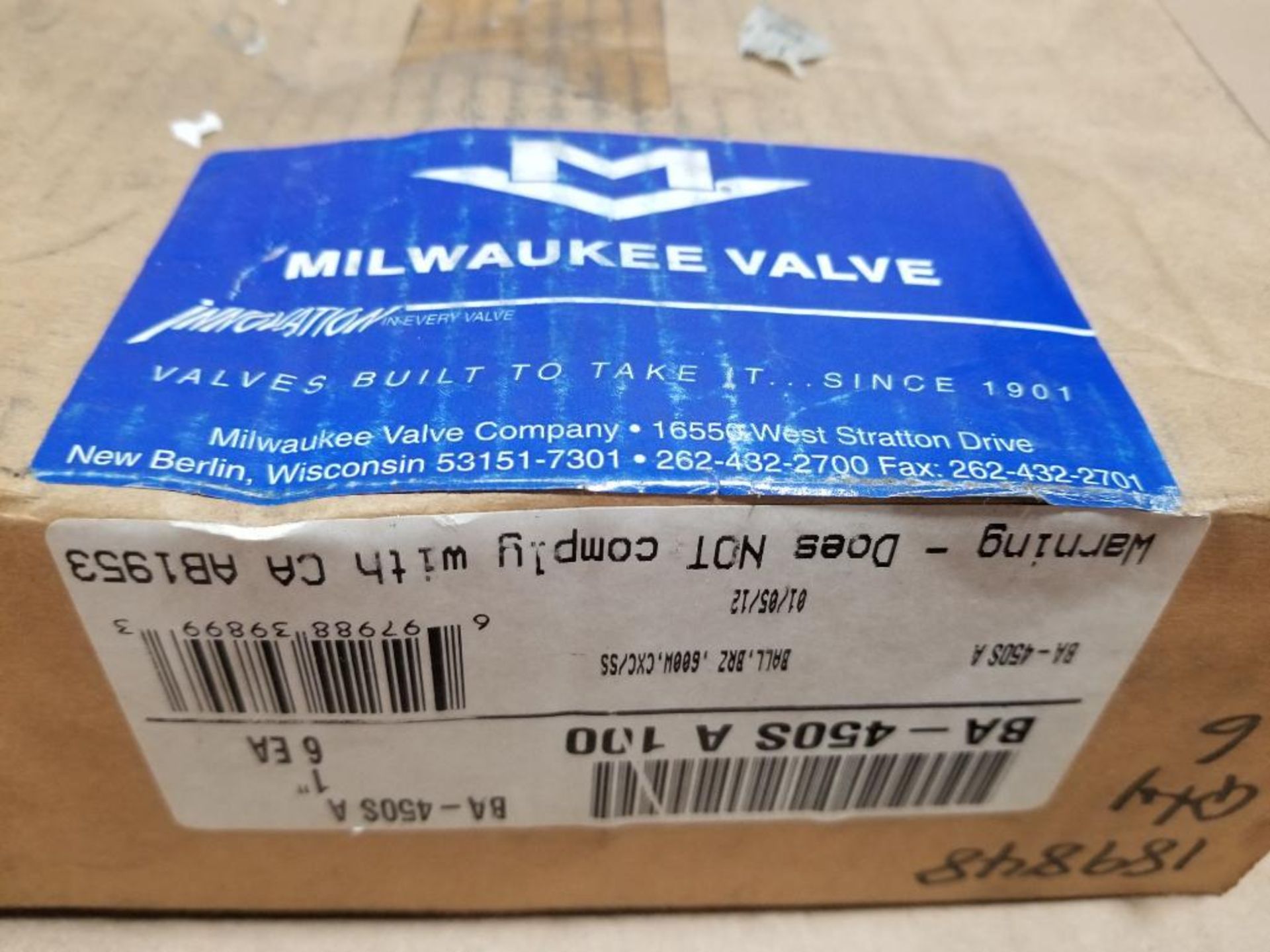 Qty 10 - Milwaukee bronze ball valve. BA-450SA100. - Image 2 of 5