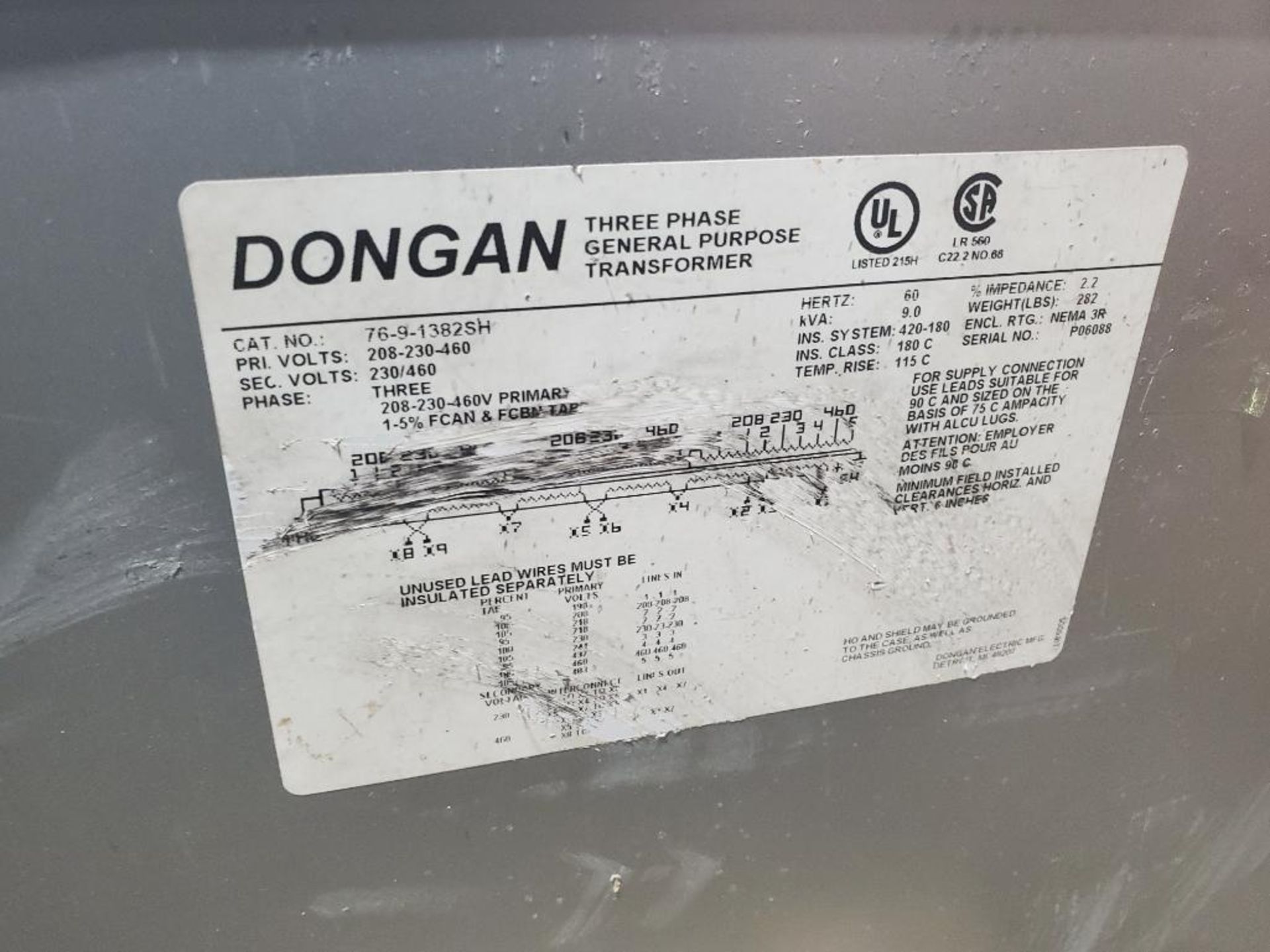 Qty 2 - Dongan 76-9-1382SH 3PH general purpose transformer. 9kVA. - Image 3 of 5