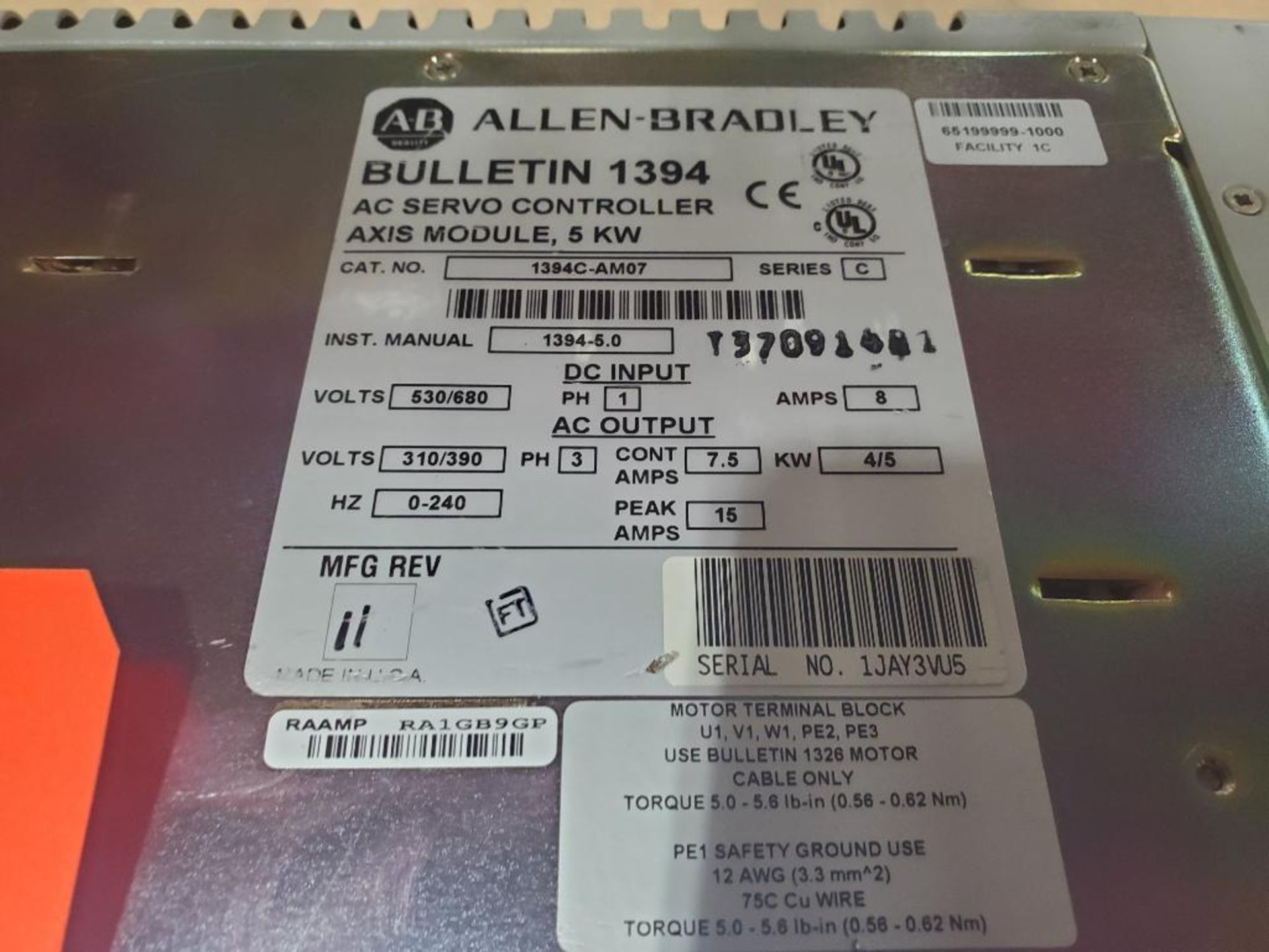 Allen Bradley 1394 ac servo controller axis module, 5kw. 1394C-AM07. - Image 2 of 4