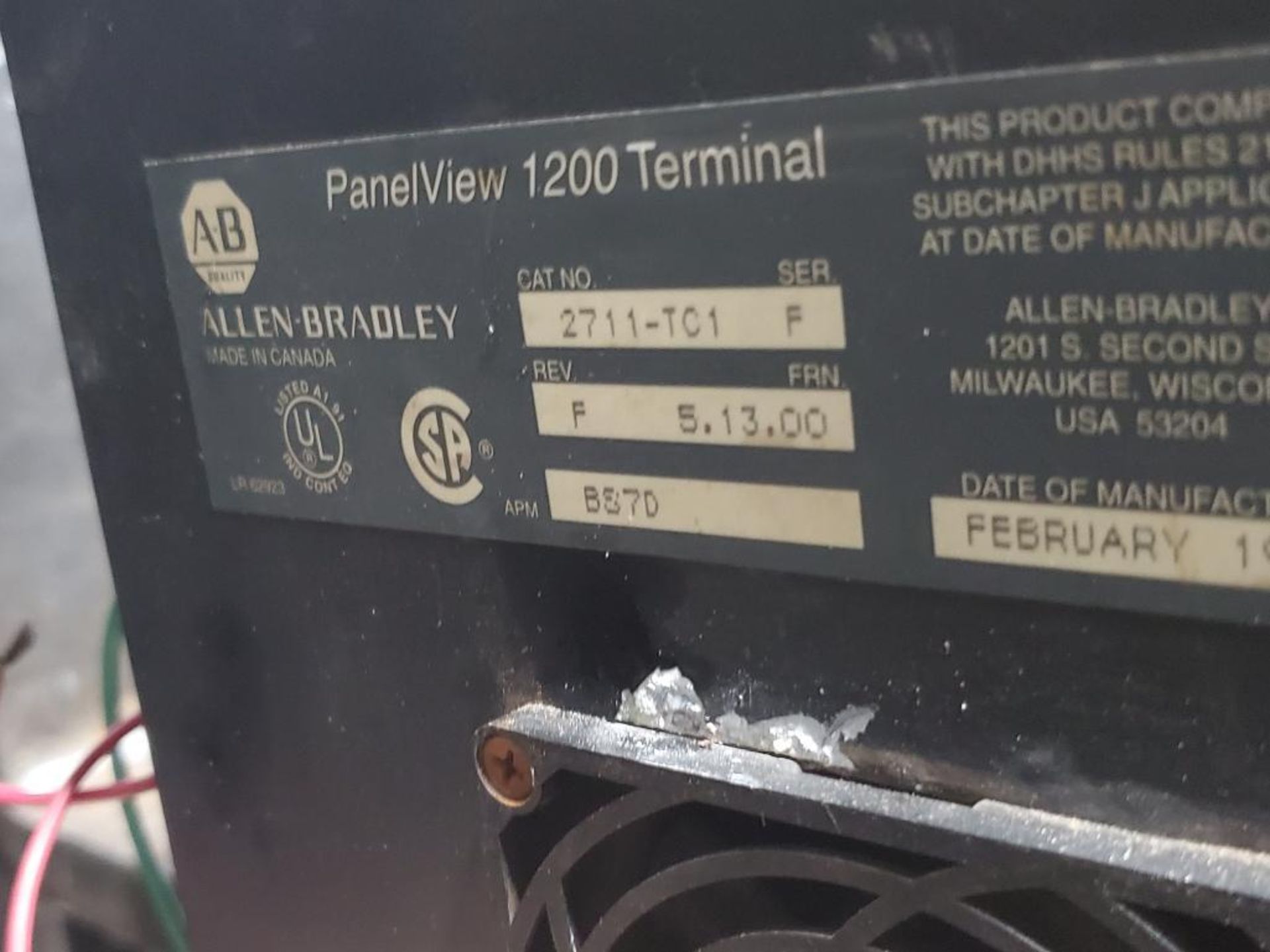 Allen Bradley PanelView 1200 Terminal. 2711-TC1. - Image 6 of 7