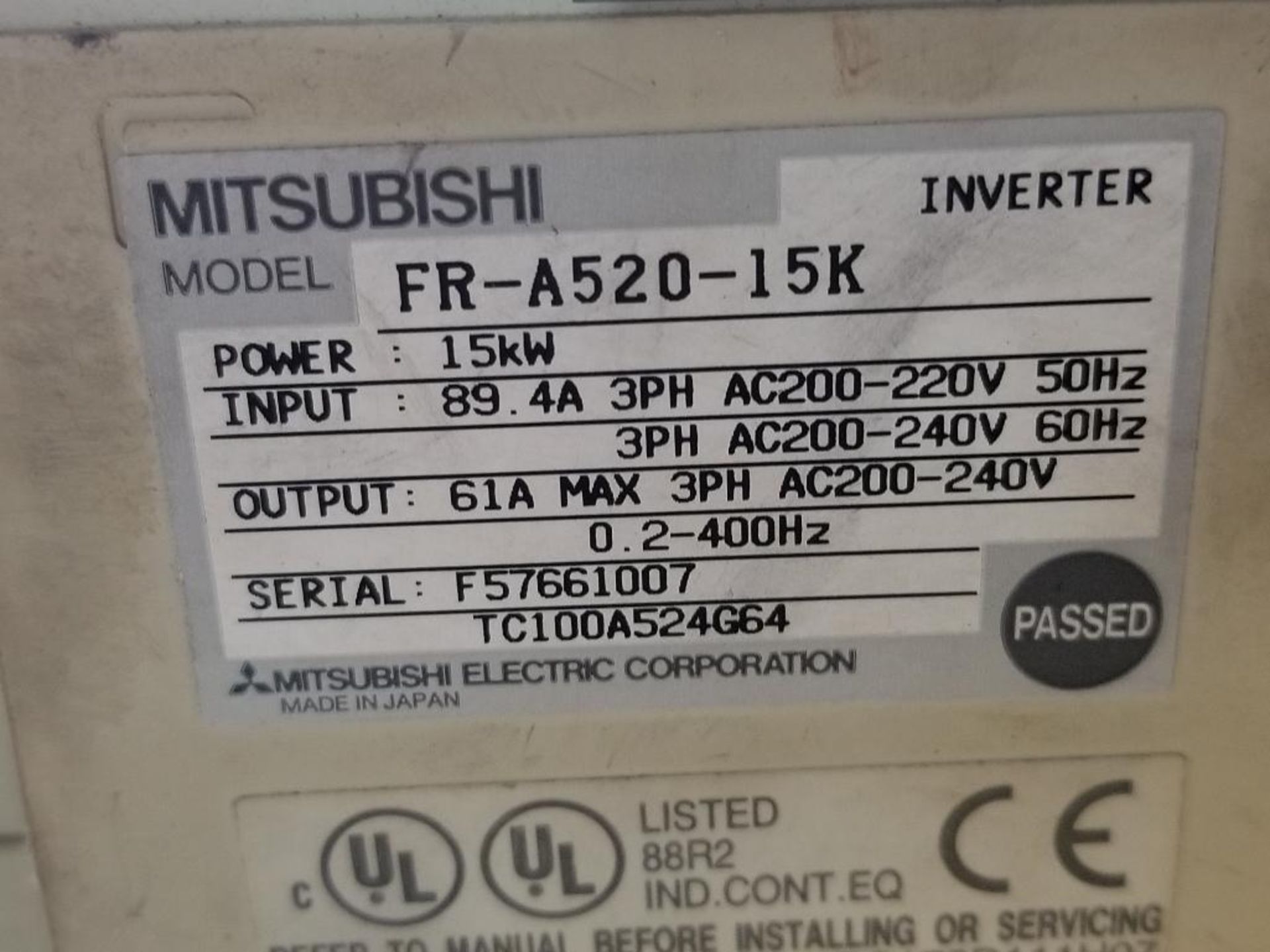 15kW Mitsubishi Freqrol-A500 inverter drive. FR-A520-15K. - Image 7 of 7