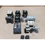 Assorted electrical contactor, breaker, transformer. Square-D, Allen Bradley, Mitsubishi.