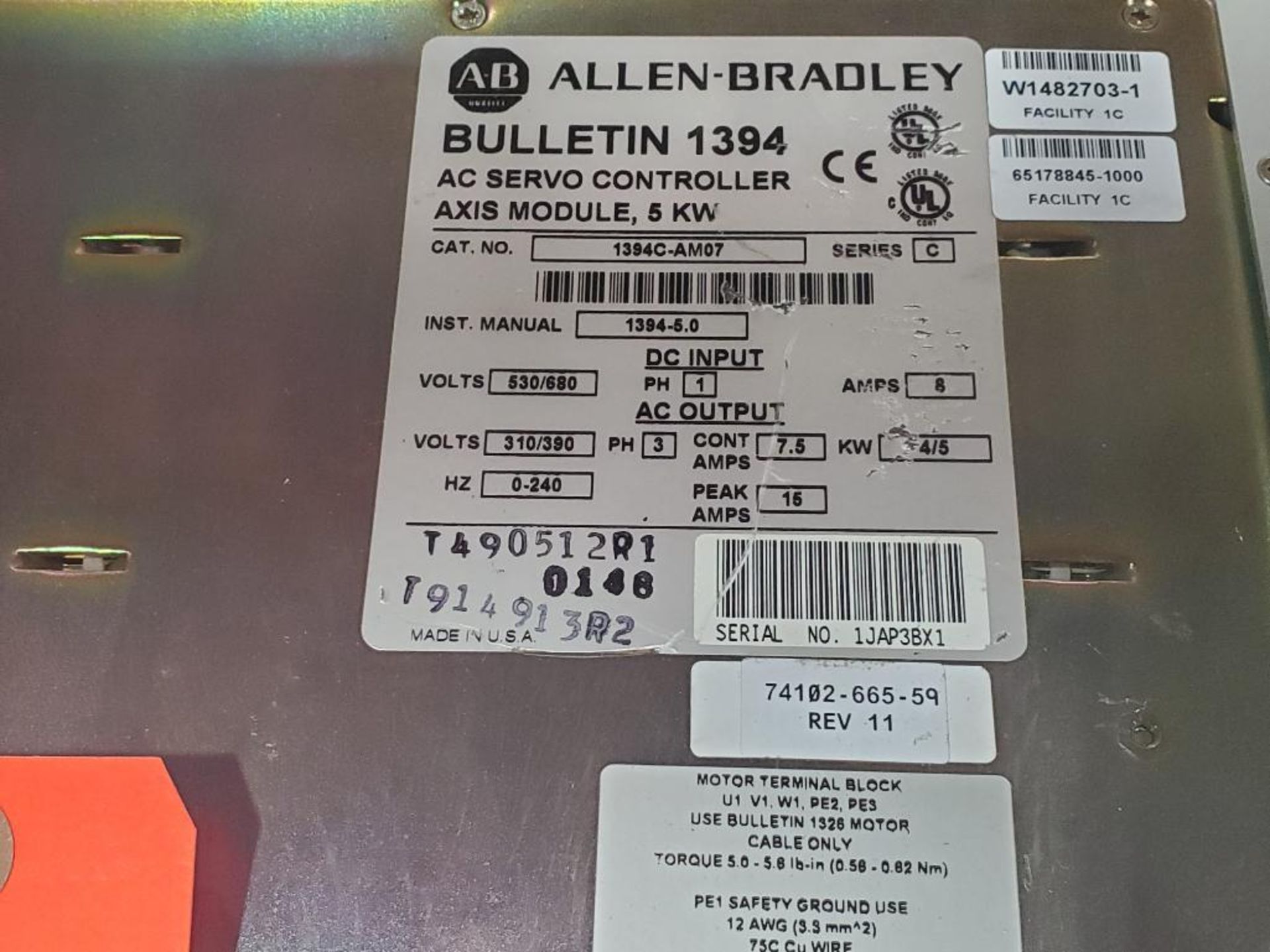 Allen Bradley 1394 ac servo controller axis module, 5kw. 1394C-AM07. - Image 2 of 4