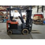 4000lb Toyota forklift. Electric, model 7FBCU25. 240in lift w/ side shift. Serial number 64096