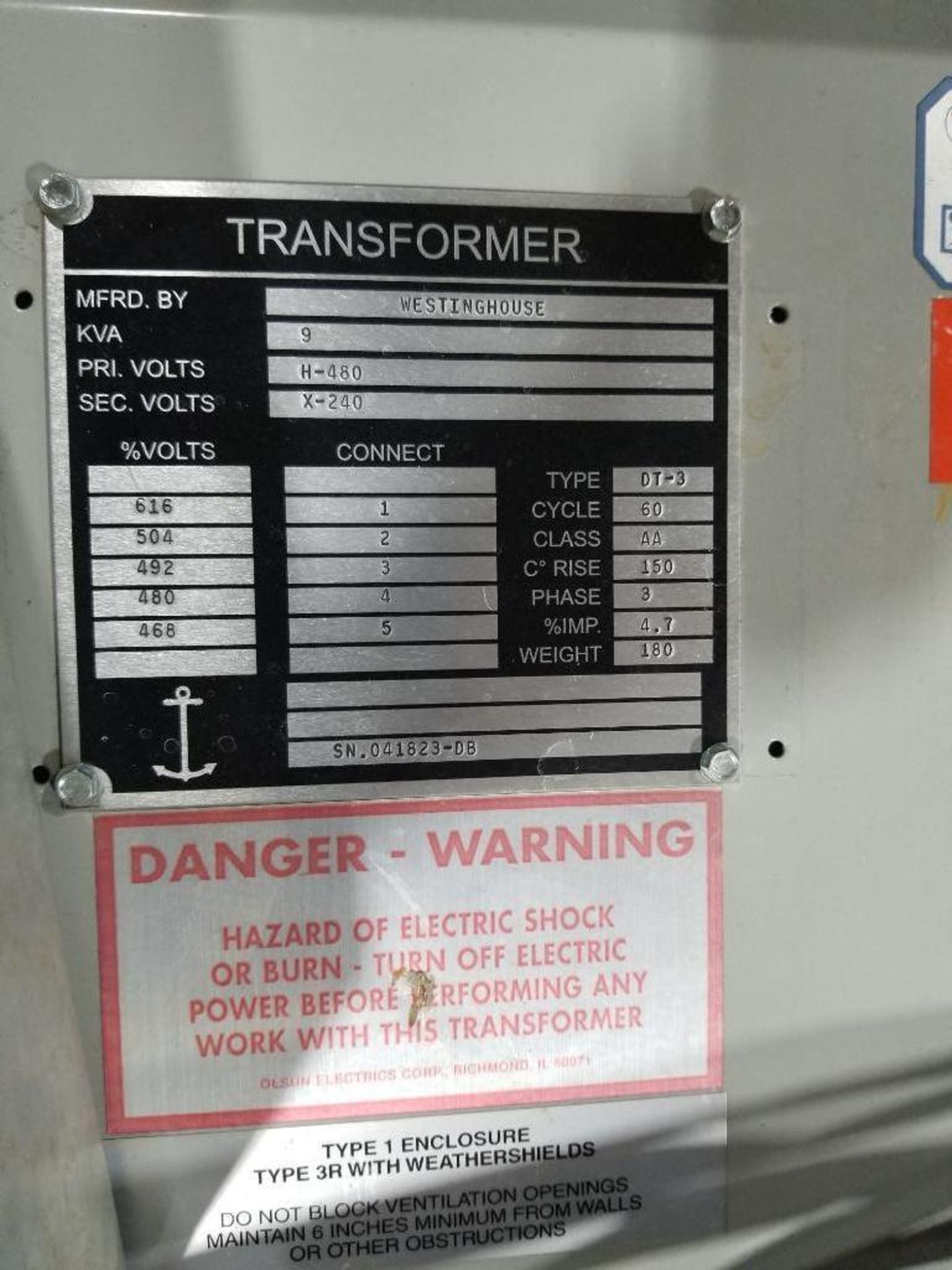 9kWA Westinghouse transformer. Type: DT-3. 3PH, 480V. - Bild 4 aus 11