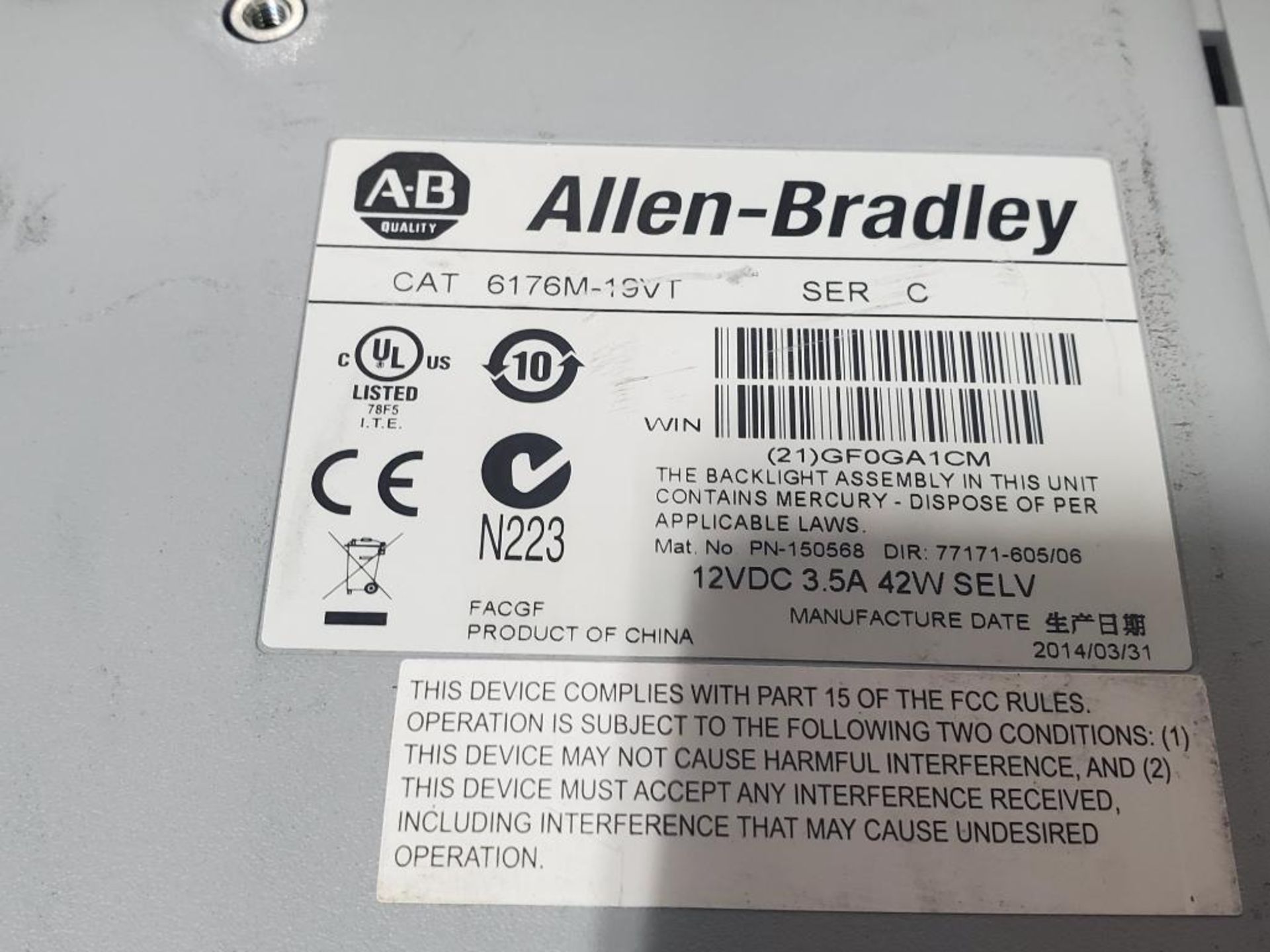 Allen Bradley 1950M operator interface. 6176M-19VT. - Image 6 of 8