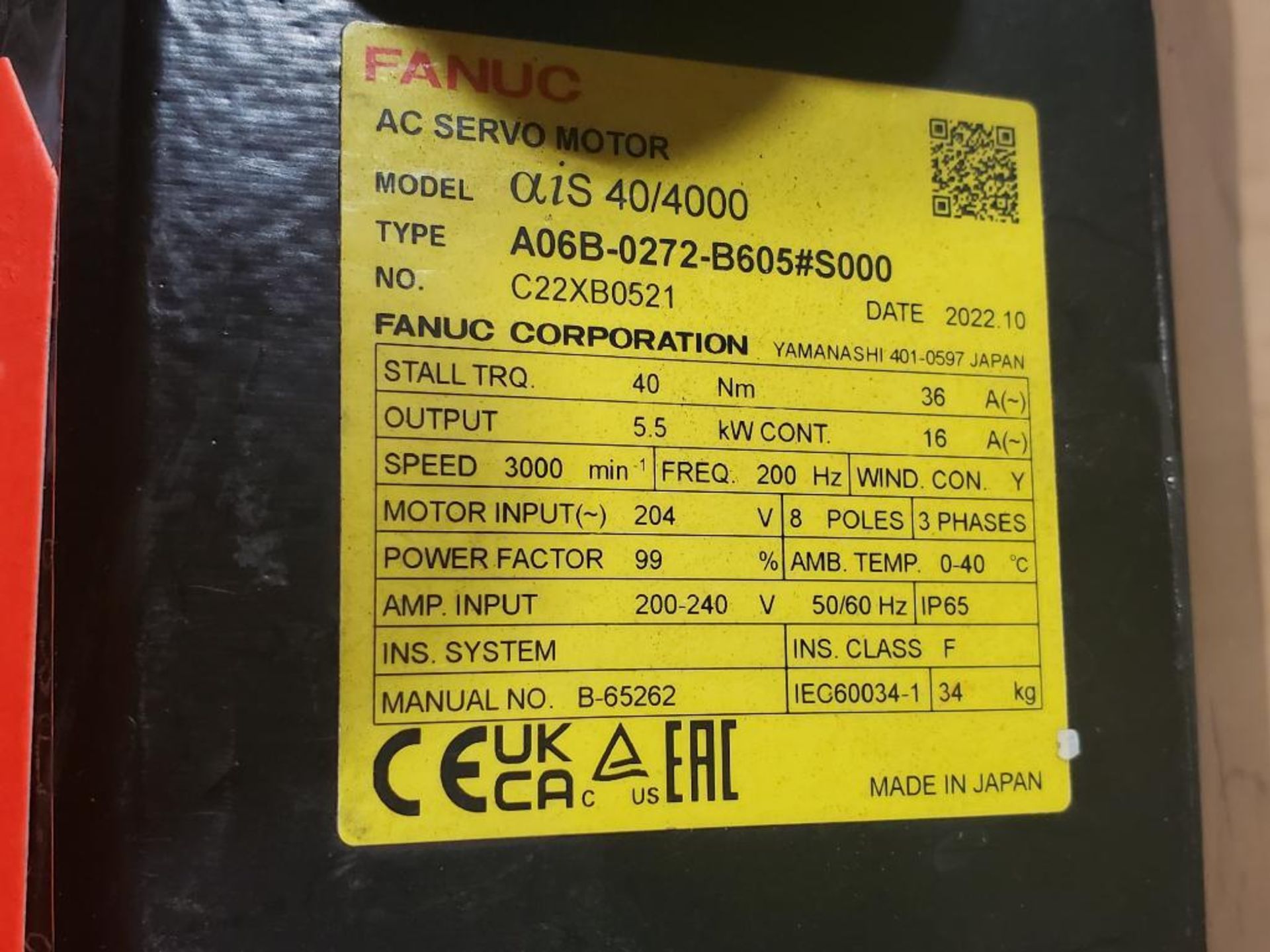 Fanuc A06B-0272-B605 ac servo motor. 5.5kW. - Image 5 of 5