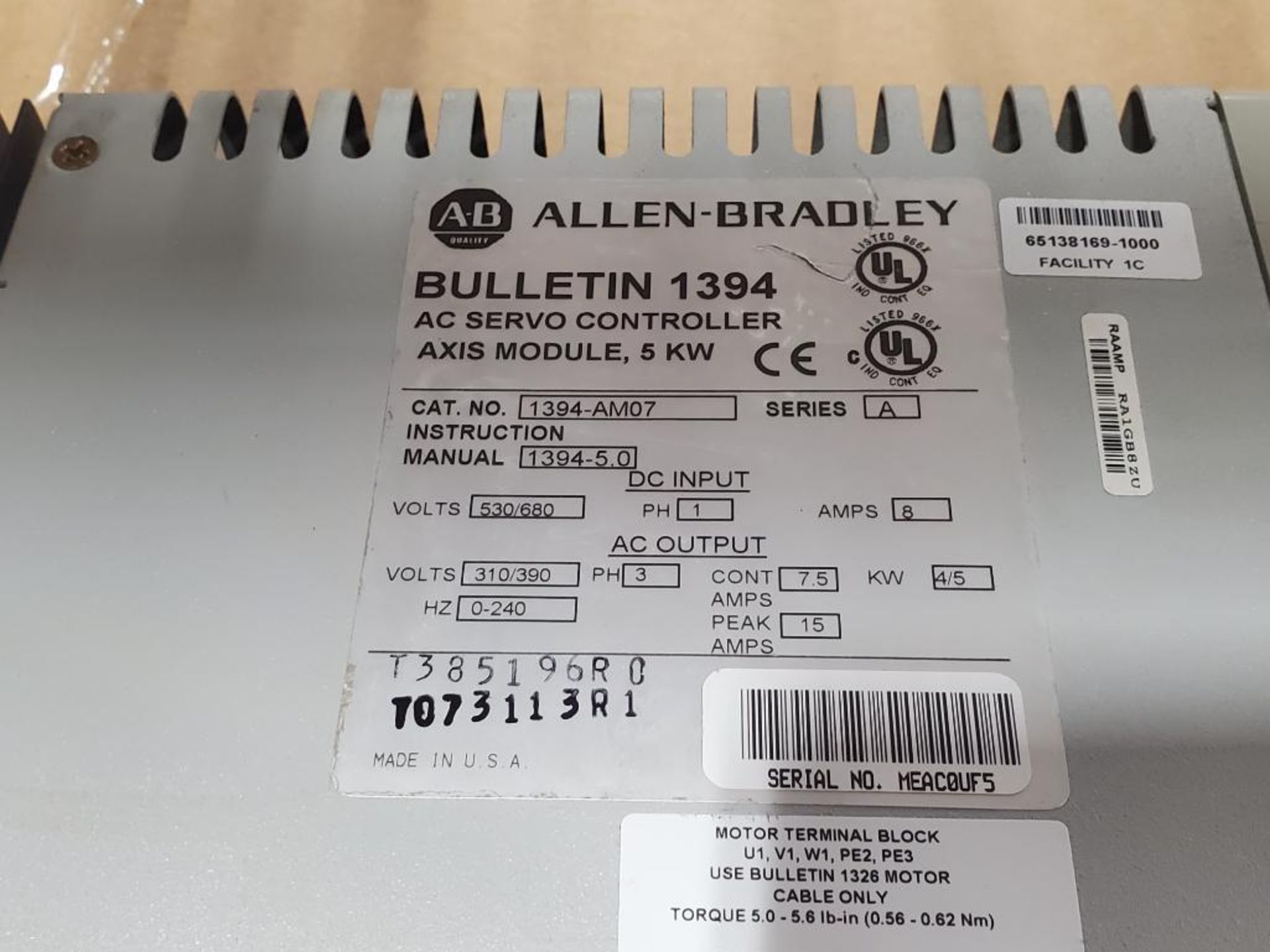 Allen Bradley 1394 ac servo controller axis module, 5kw. 1394-AM07. - Image 2 of 4