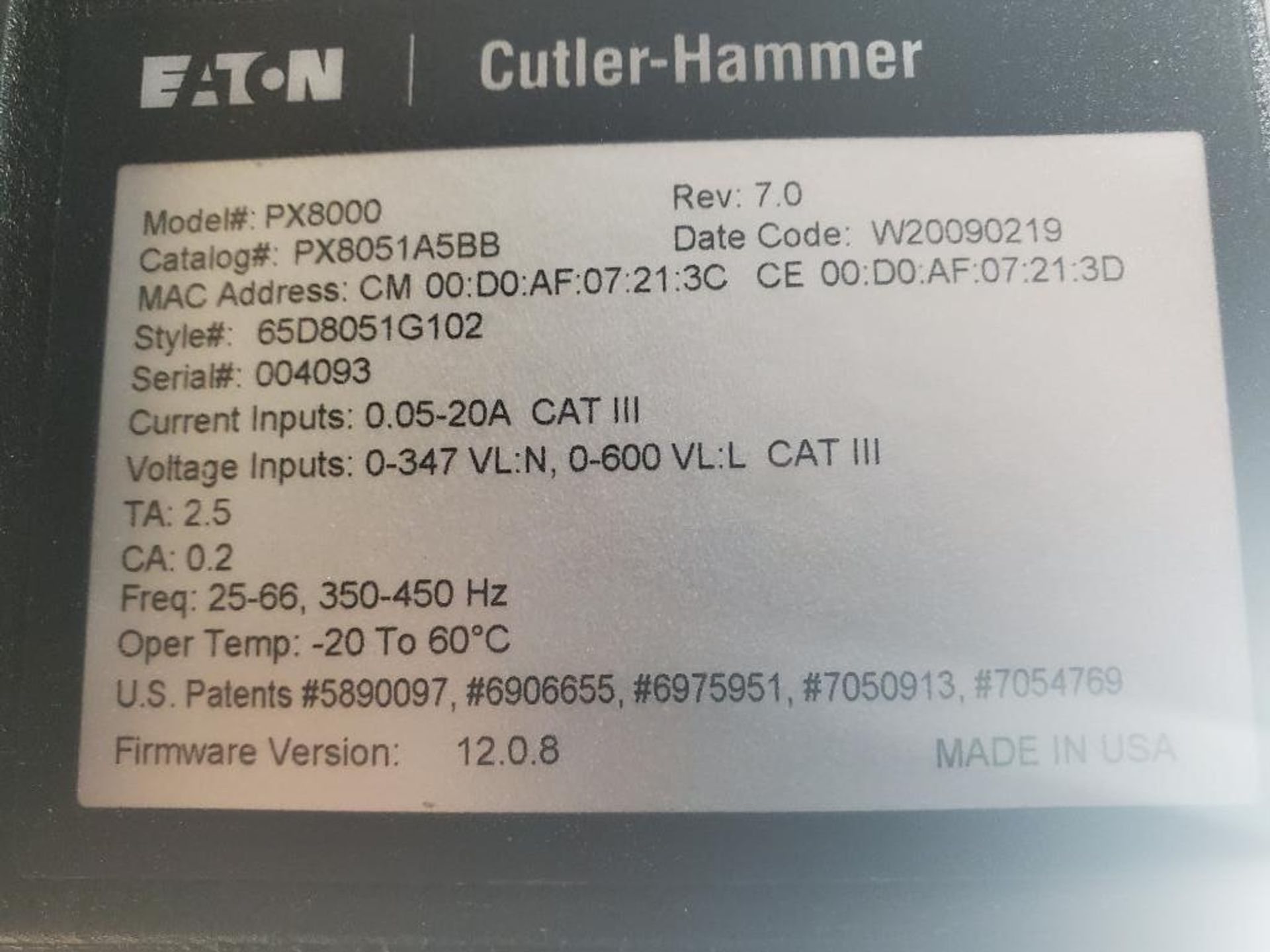 Eaton Cutler Hammer PX8000 Power Xpert Meter. PX8051A5BB. - Image 5 of 5