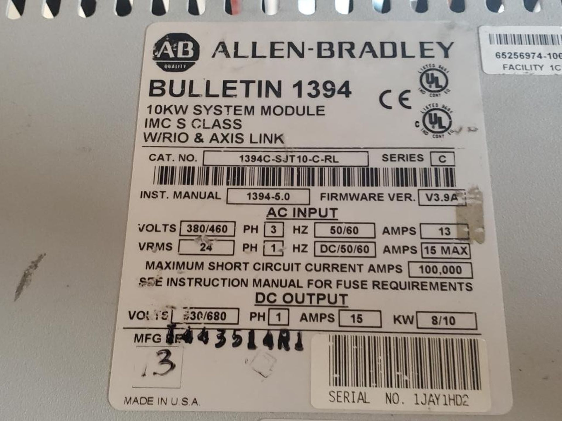 Allen Bradley digital servo controller GMC System module. 10kW W/rio & axis link. 1394C-SJT10-C-RL. - Image 4 of 7