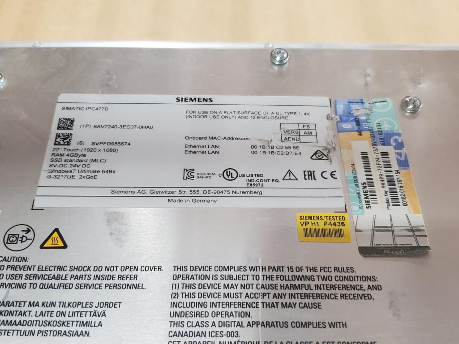 Siemens SIMATIC HMI IPC477D touch panel screen 6AV7240-3EC07-0HA0. - Image 7 of 7