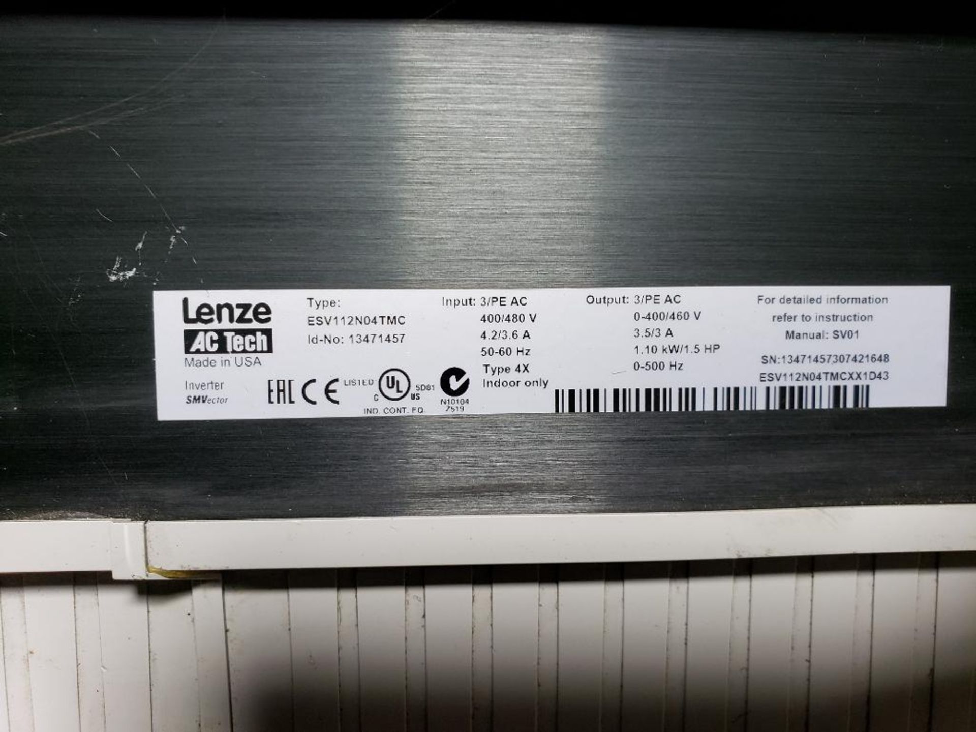 Lenze AC Tech SMVector drive. Part number ESV112N04TMC. - Image 5 of 5