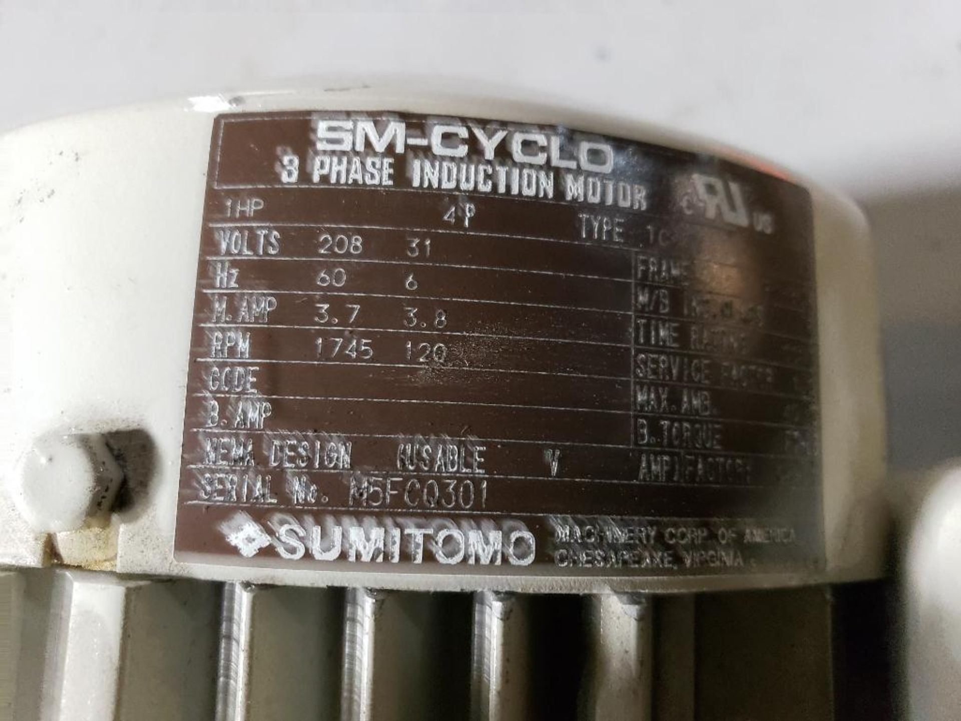 Qty 2 - SM-Cyclo Sumitomo Hyponic gear motor drive. - Image 4 of 5