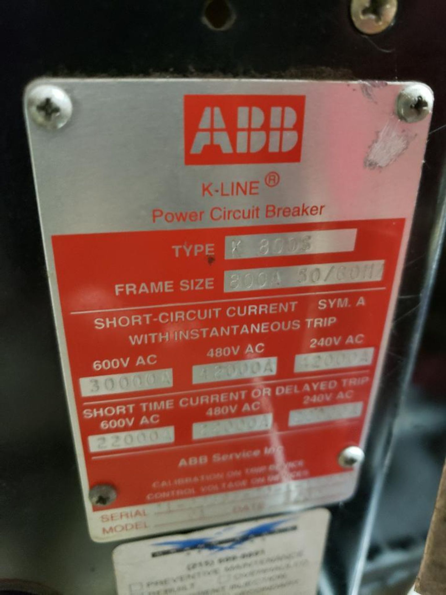 800 amp ABB power circuit breaker. Type K800S. - Image 3 of 8