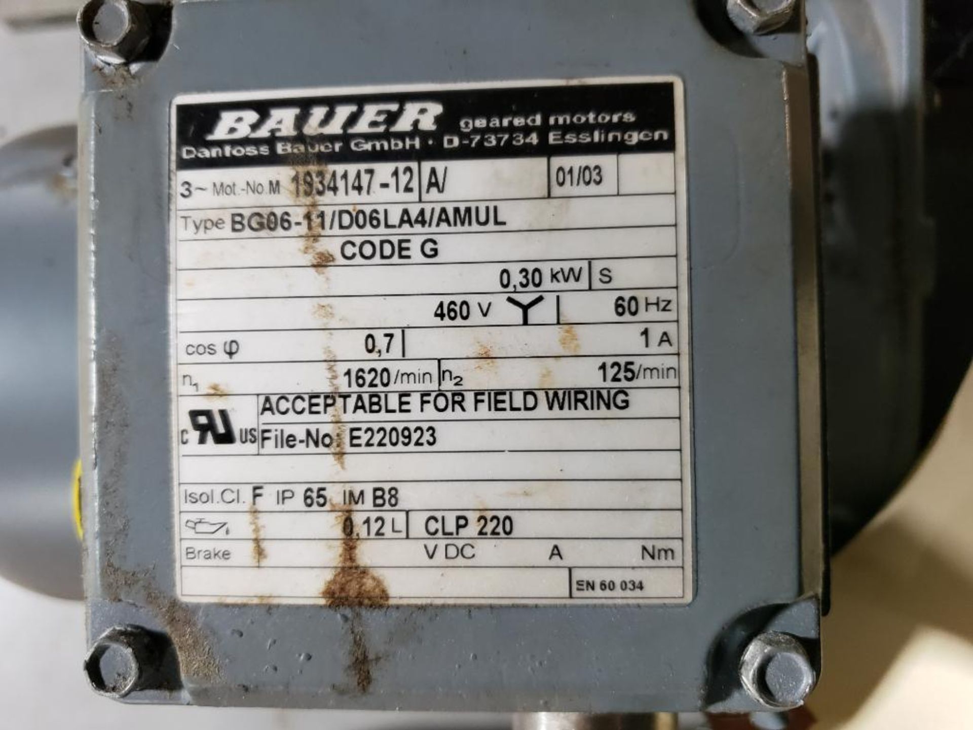 Qty 3 - Bauer gear motors. Type BG06-11/D06LA4/AMUL and BG06-11/D06LA4/AM. - Image 5 of 8