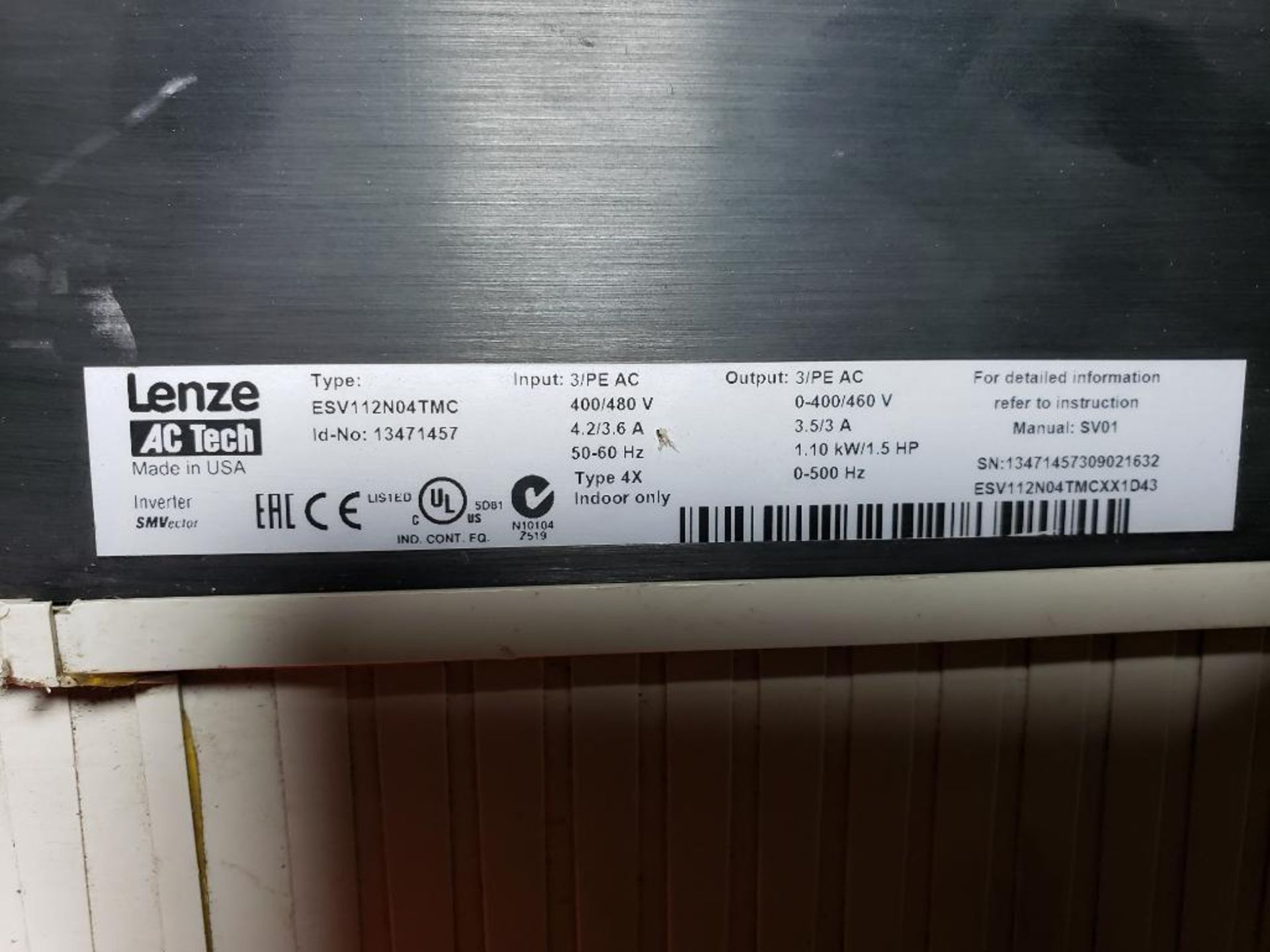 Lenze AC Tech SMVector drive. Part number ESV112N04TMC. - Image 5 of 6