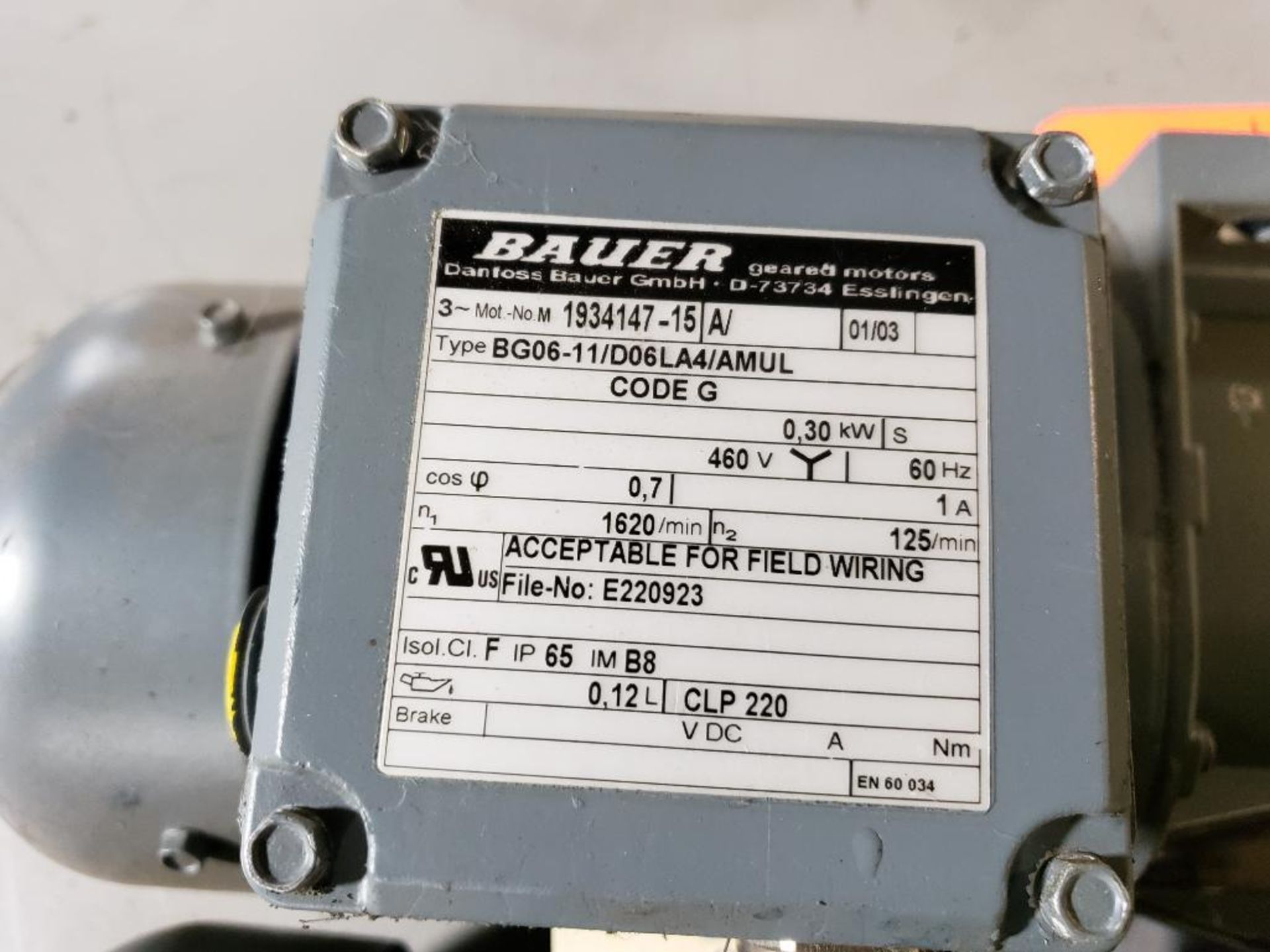 Qty 3 - Bauer gear motors. Type BG06-11/D06LA4/AMUL. - Image 6 of 6