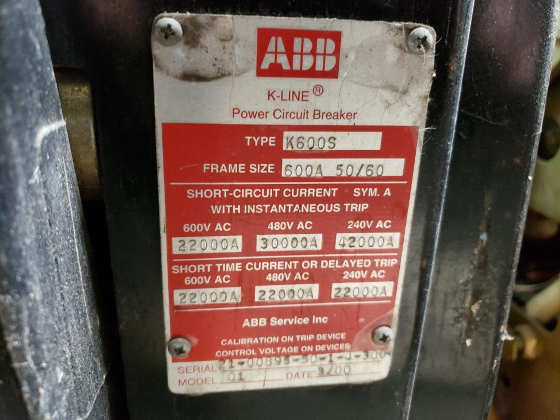 600 amp ABB power circuit breaker. Type K600S. - Image 2 of 6