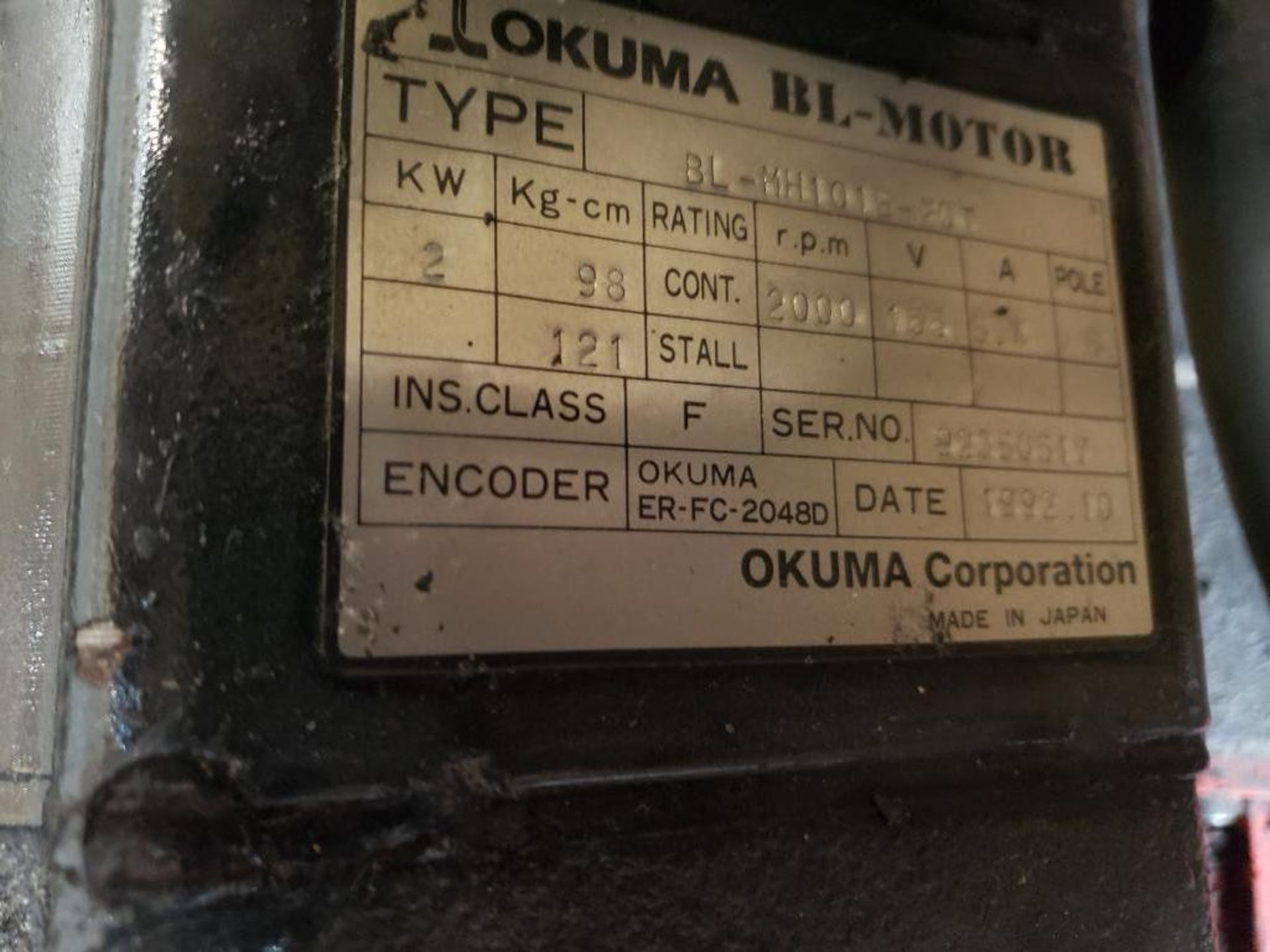 Okuma servo motor. Model BL, Type BL-MH101B-20T. - Image 3 of 3