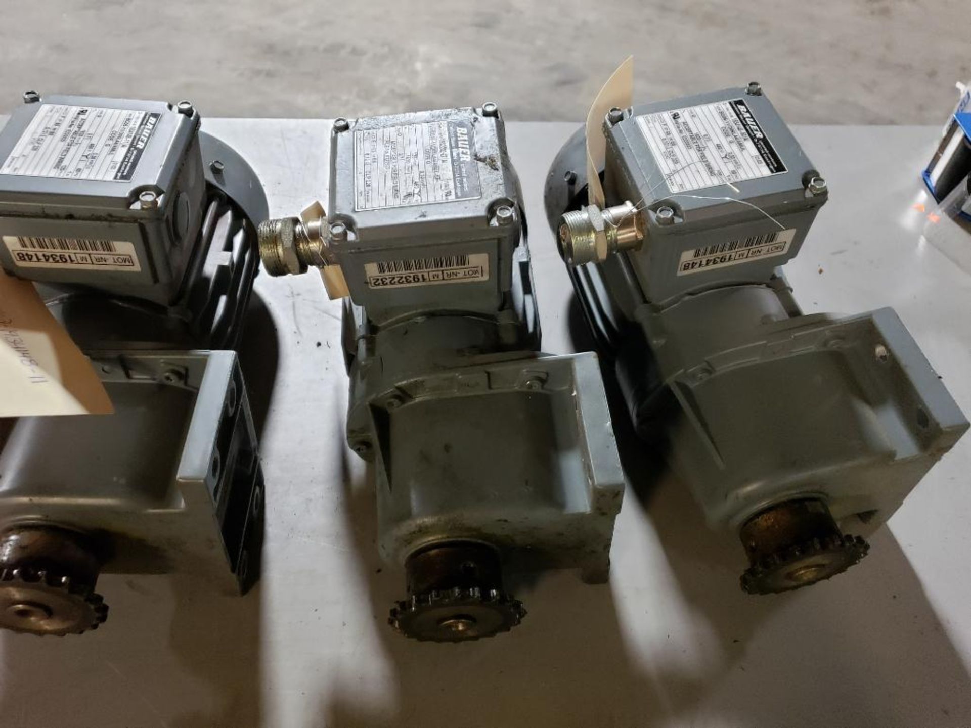 Qty 3 - Bauer gear motors. Type BG06-11/D06LA4/AMUL.