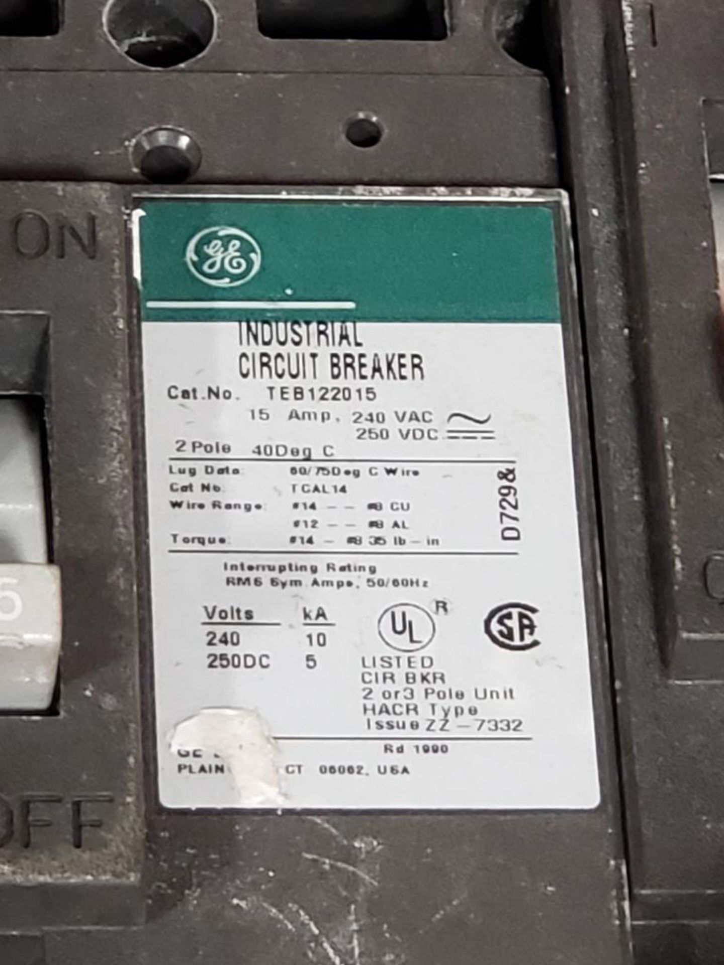 Qty 6 - GE molded case circuit breaker. Catalog TEB122015WL. - Image 2 of 2