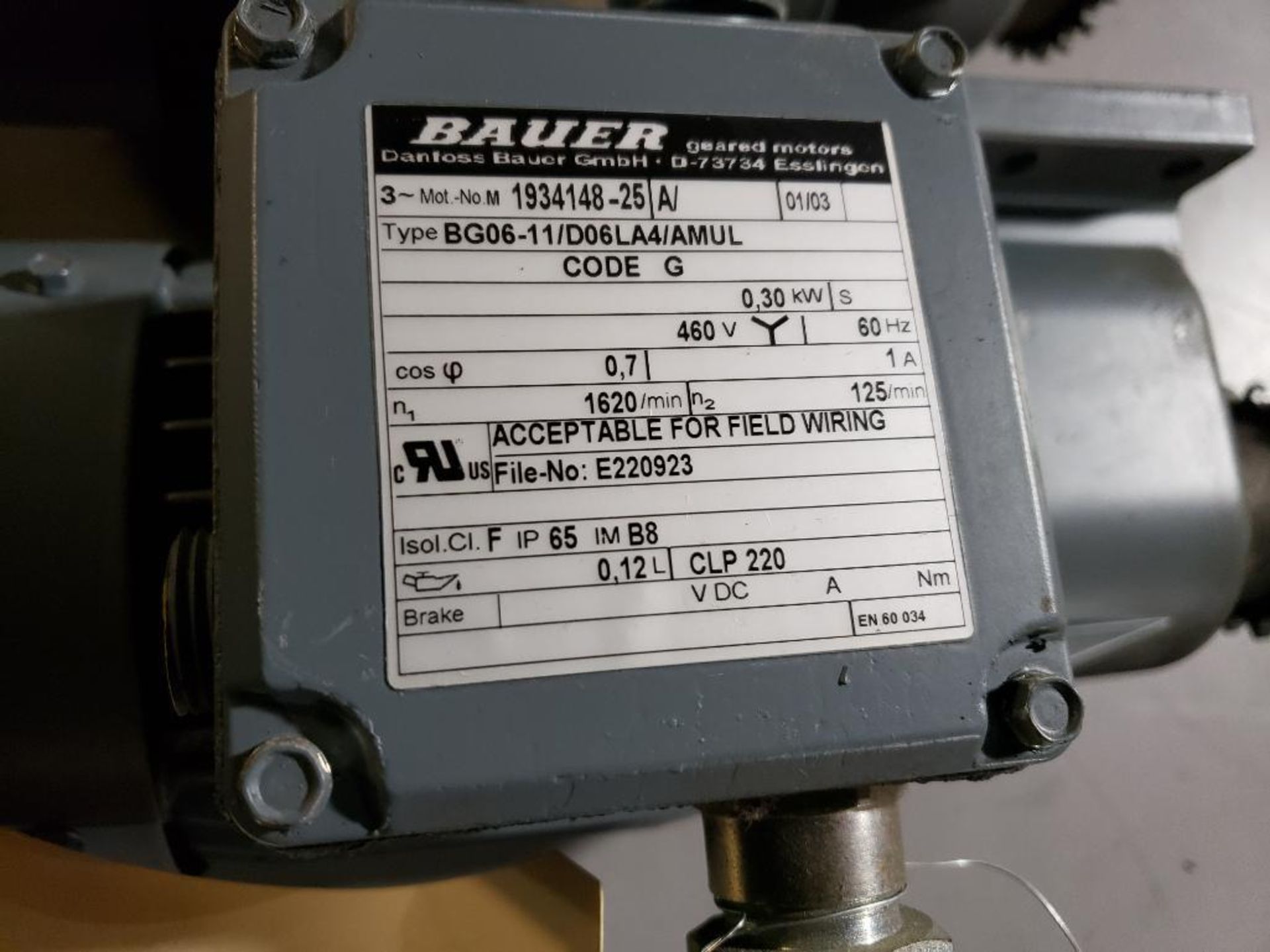 Qty 3 - Bauer gear motors. Type BG06-11/D06LA4/AMUL. - Image 5 of 6