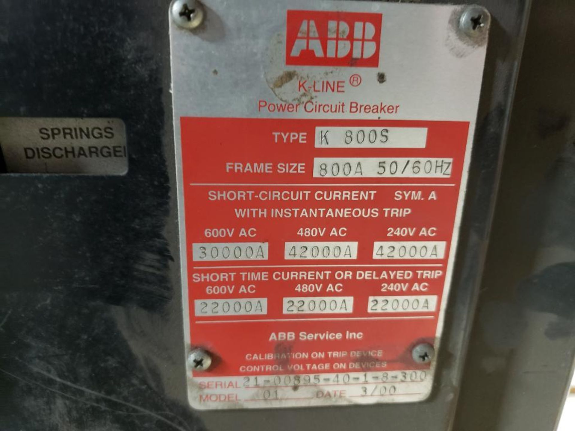 800 amp ABB power circuit breaker. Type K800S. - Image 2 of 7