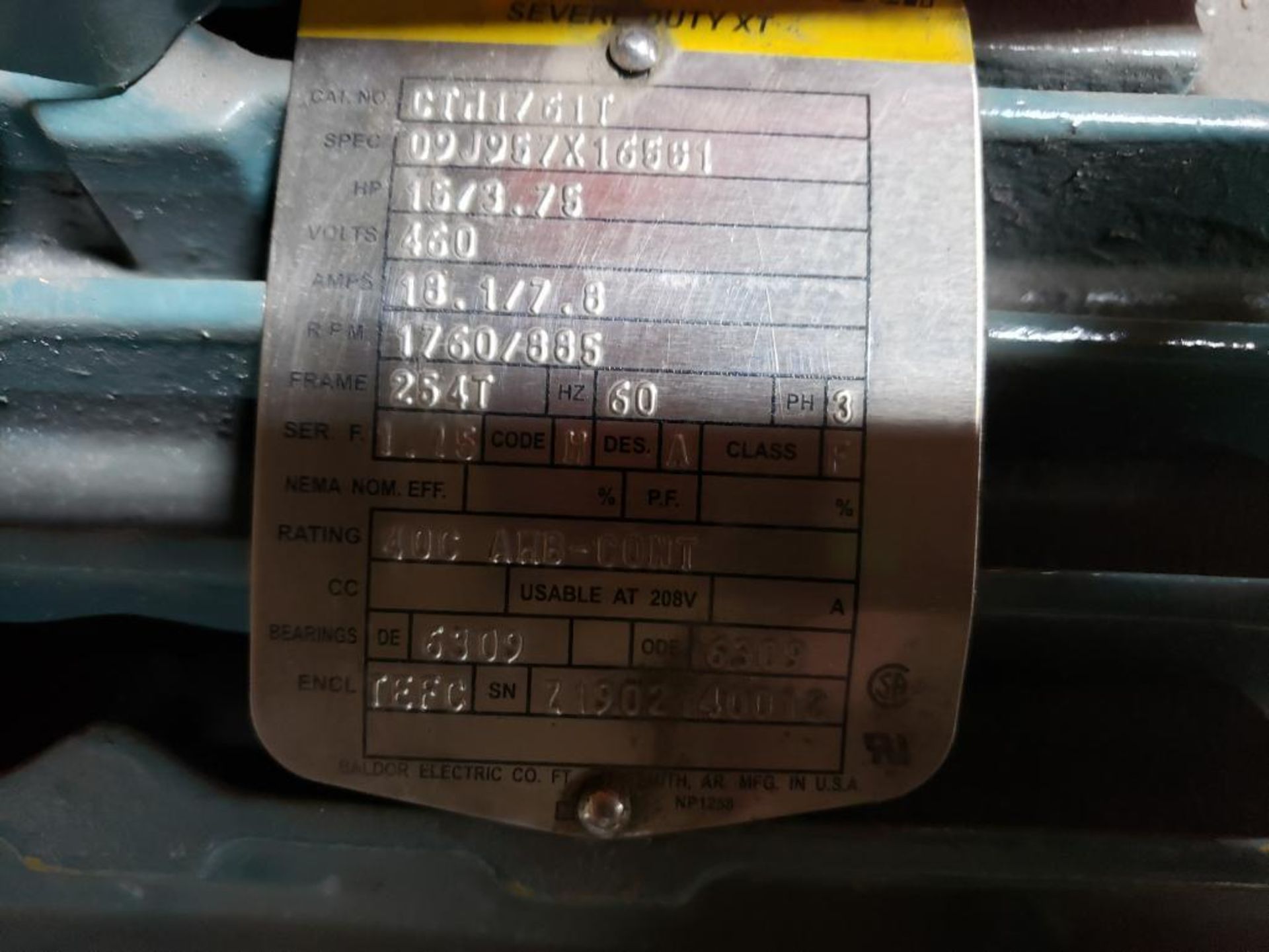 16HP Baldor Reliance severe duty XT industrial motor CTM1761T. 3PH, 460V, 1760RPM, 254T-Frame. - Image 4 of 4