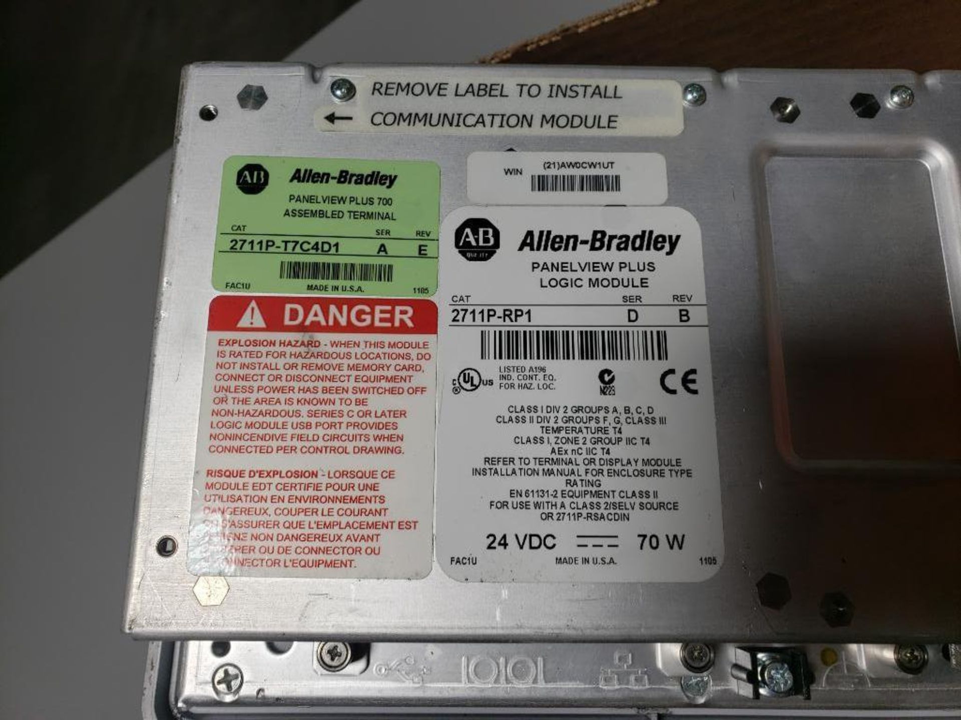 Allen Bradley Panelview Plus 700. Catalog 2711P-T7C4D1. Logic Module 2711P-RP1. - Image 5 of 6