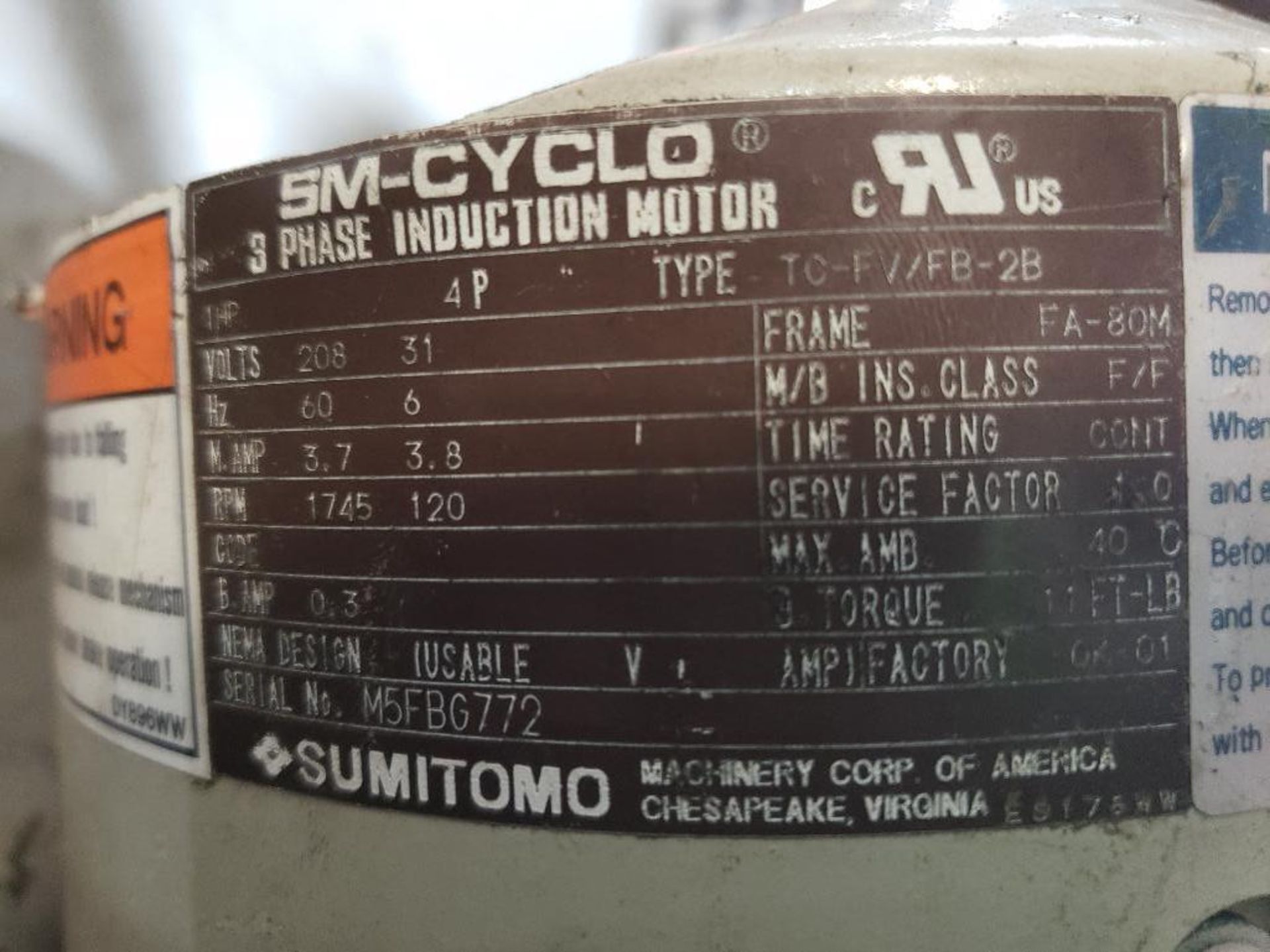 Qty 2 - SM-Cyclo Sumitomo Hyponic gear motor drive. - Image 6 of 6