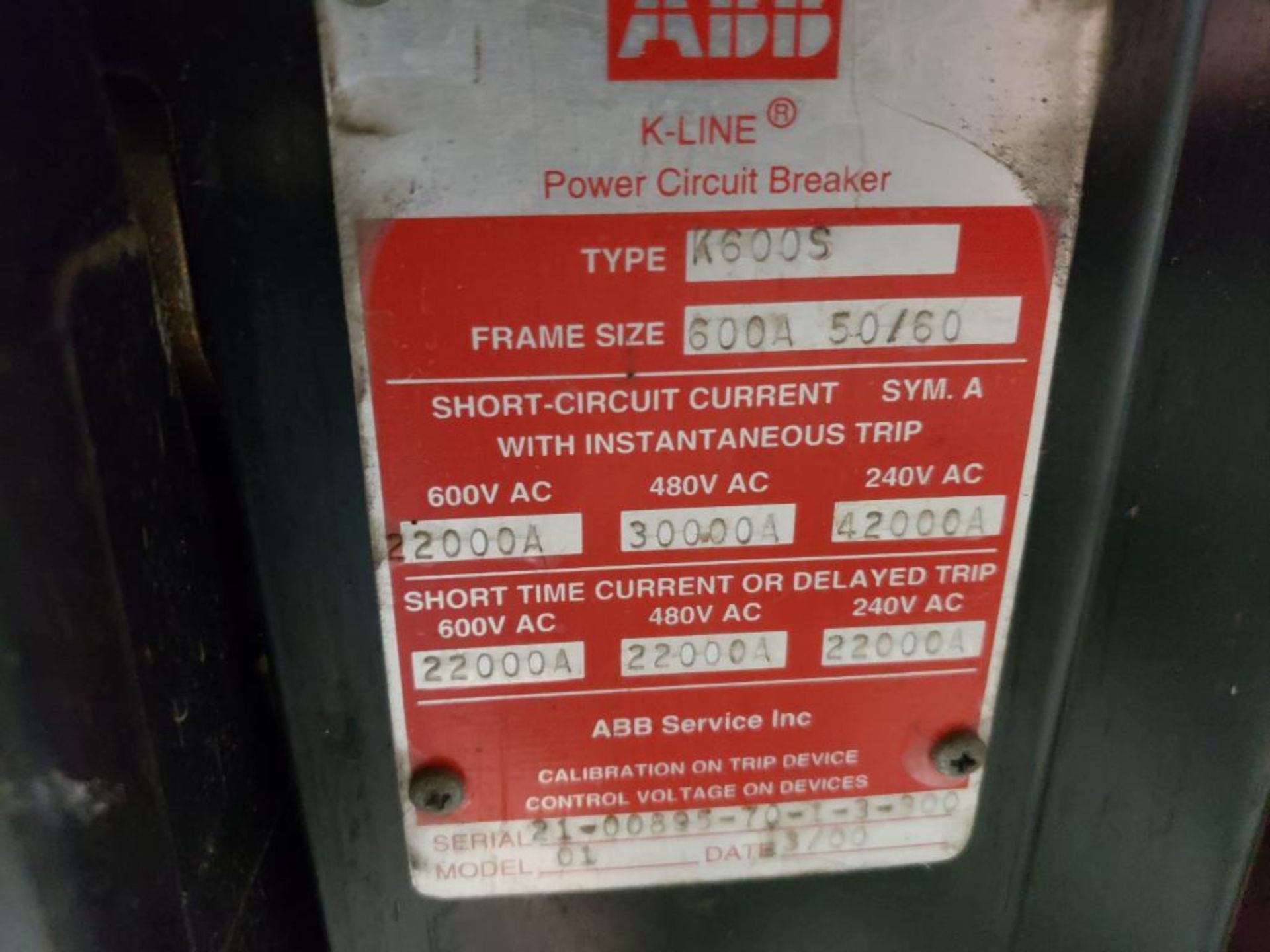 600 amp ABB power circuit breaker. Type K600S. - Image 2 of 8