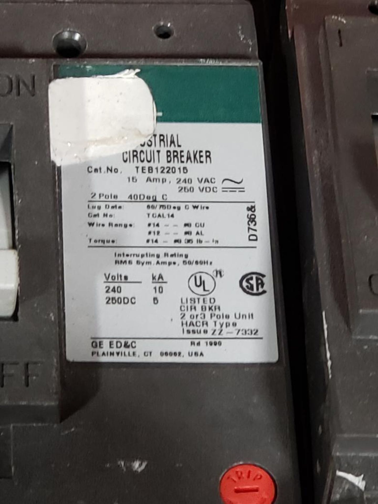Qty 6 - GE molded case circuit breaker. Catalog TEB122015WL. - Image 2 of 2