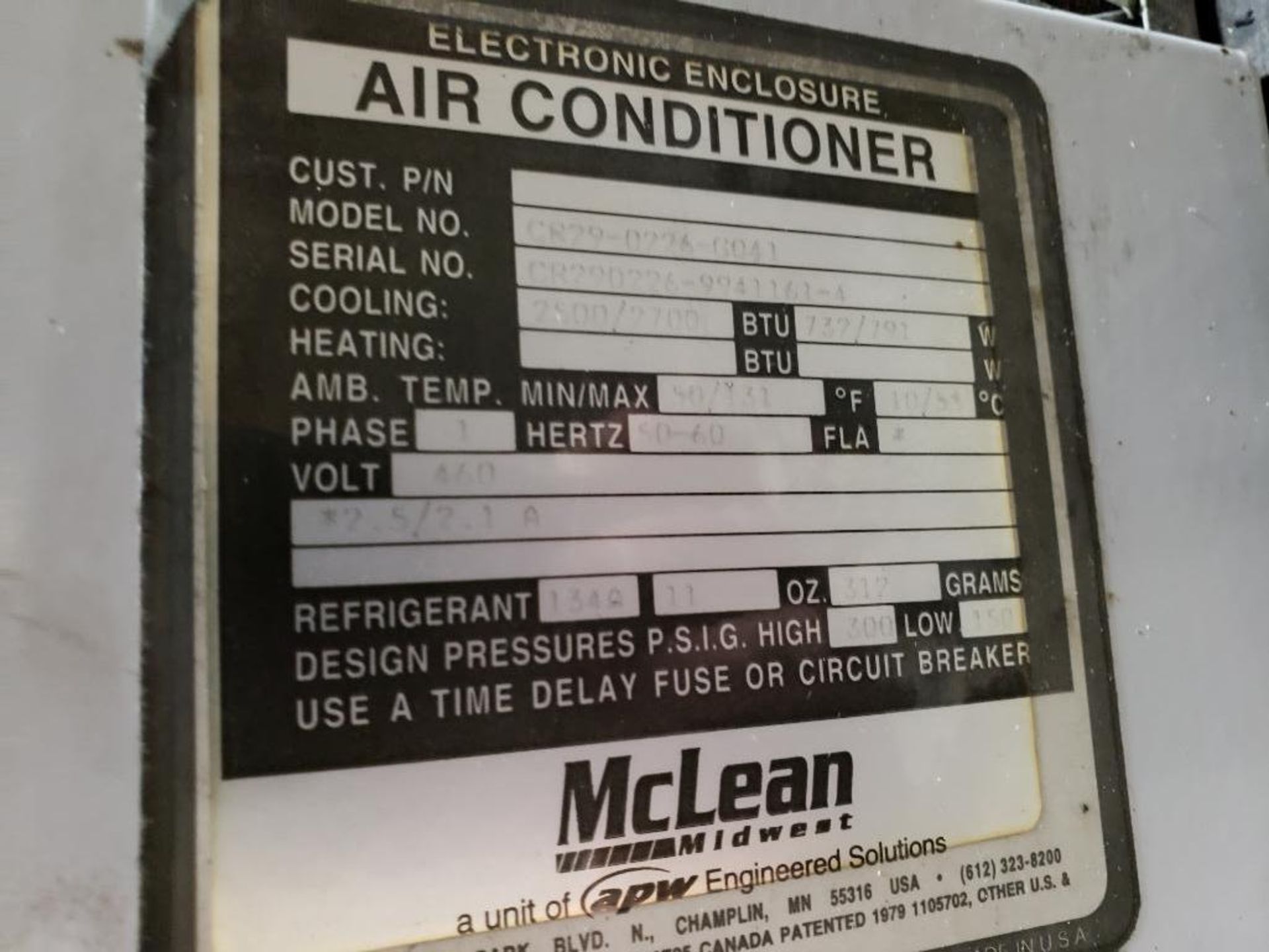 McClean electronic enclosure air conditioner. Model number CR29-02240G041. - Image 3 of 5