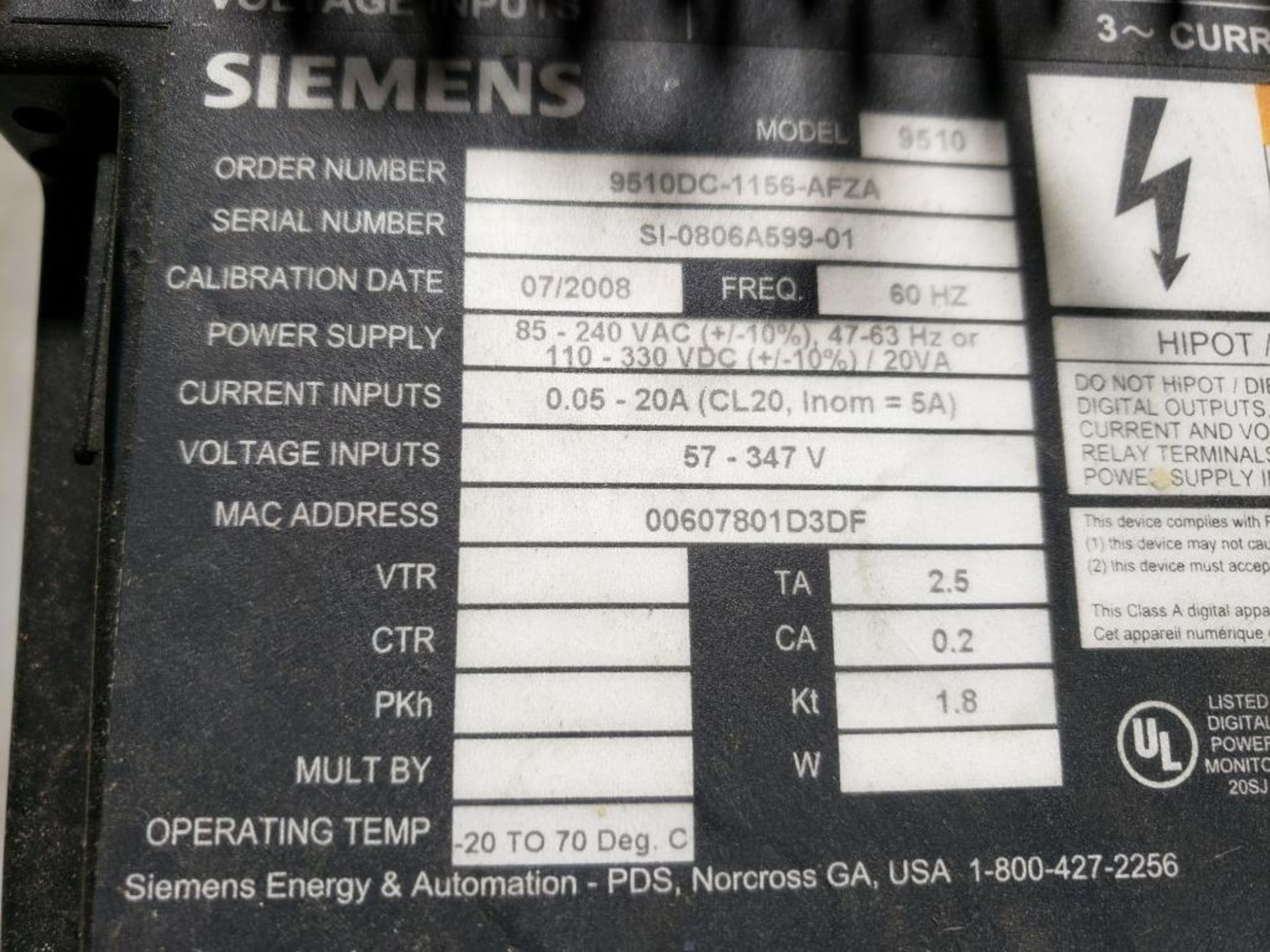 Siemens controls. Series 9510. Part number 9510DC-1156-AFZA. - Image 6 of 8