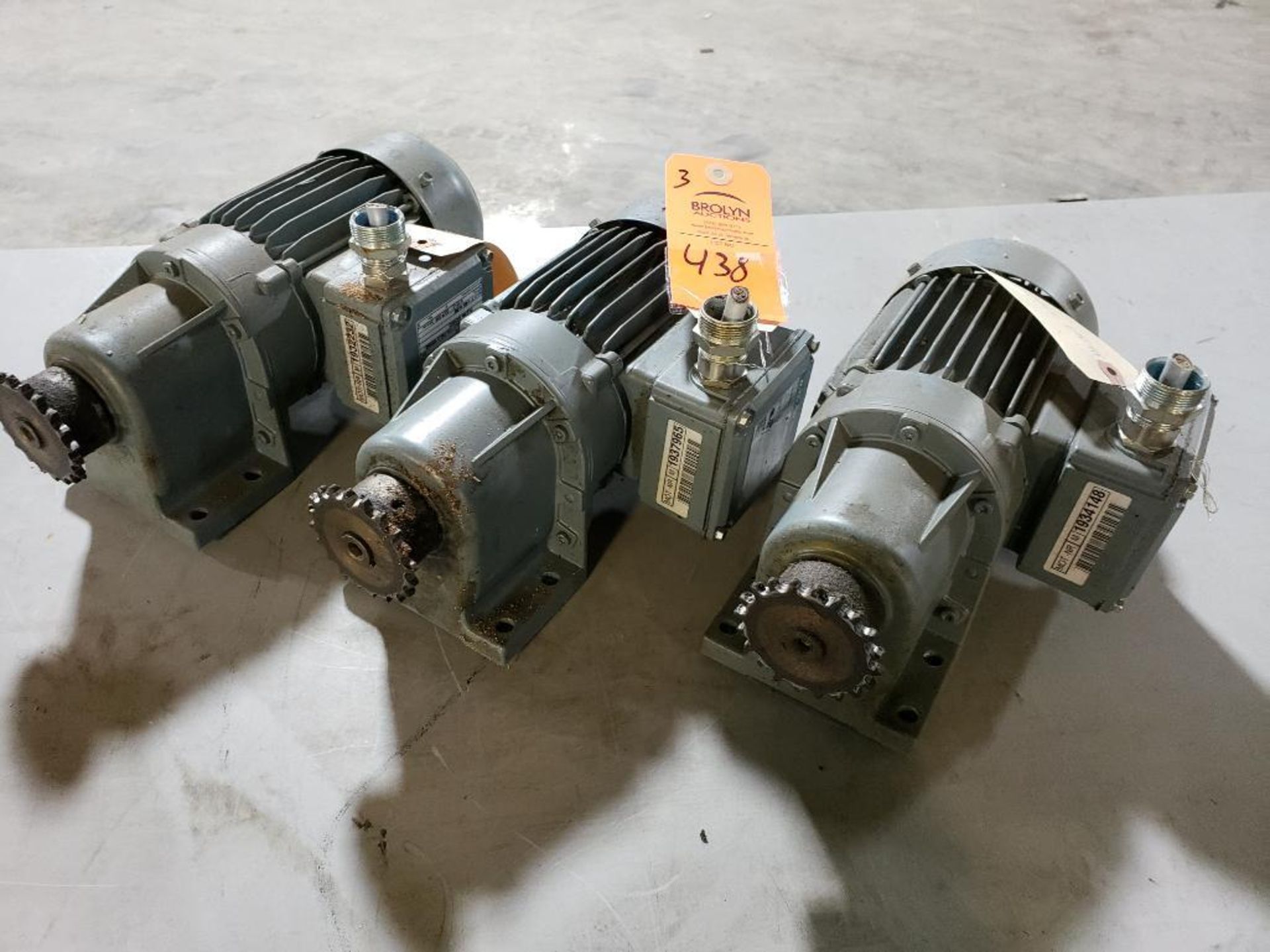 Qty 3 - Bauer gear motors. Type BG06-11/D06LA4/AMUL.