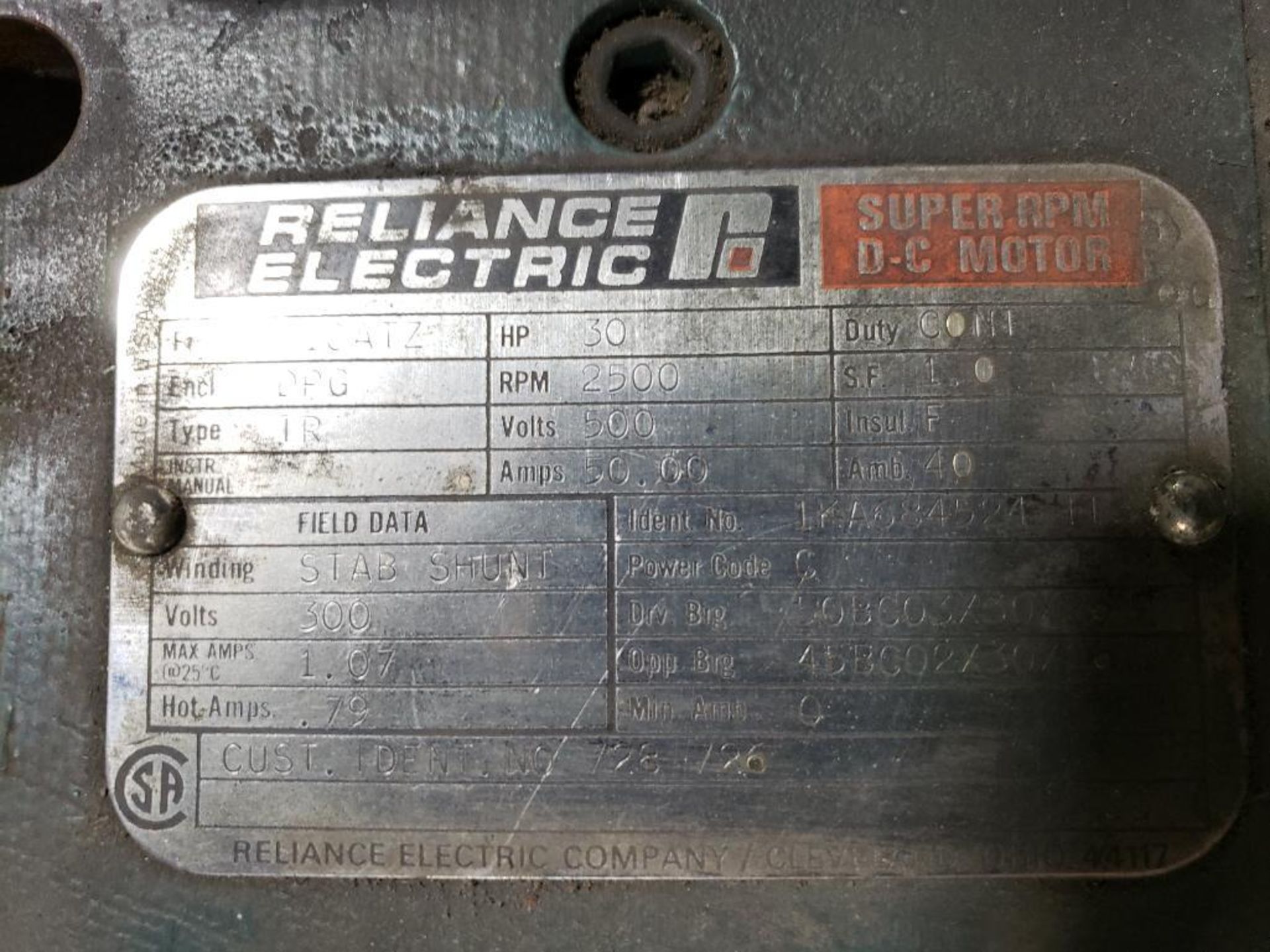 30HP Reliance Electric Super RPM DC motor B2510ATZ. 500V, 2500RPM. - Image 4 of 6