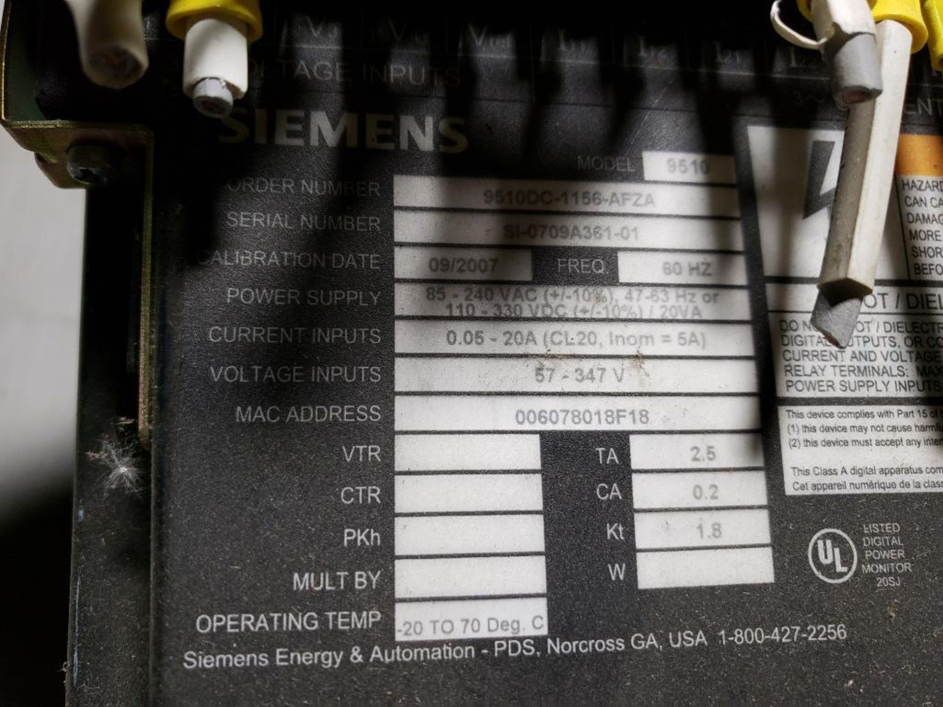 Siemens controls. Series 9510. Part number 9510DC-1156-AFZA. - Image 6 of 7