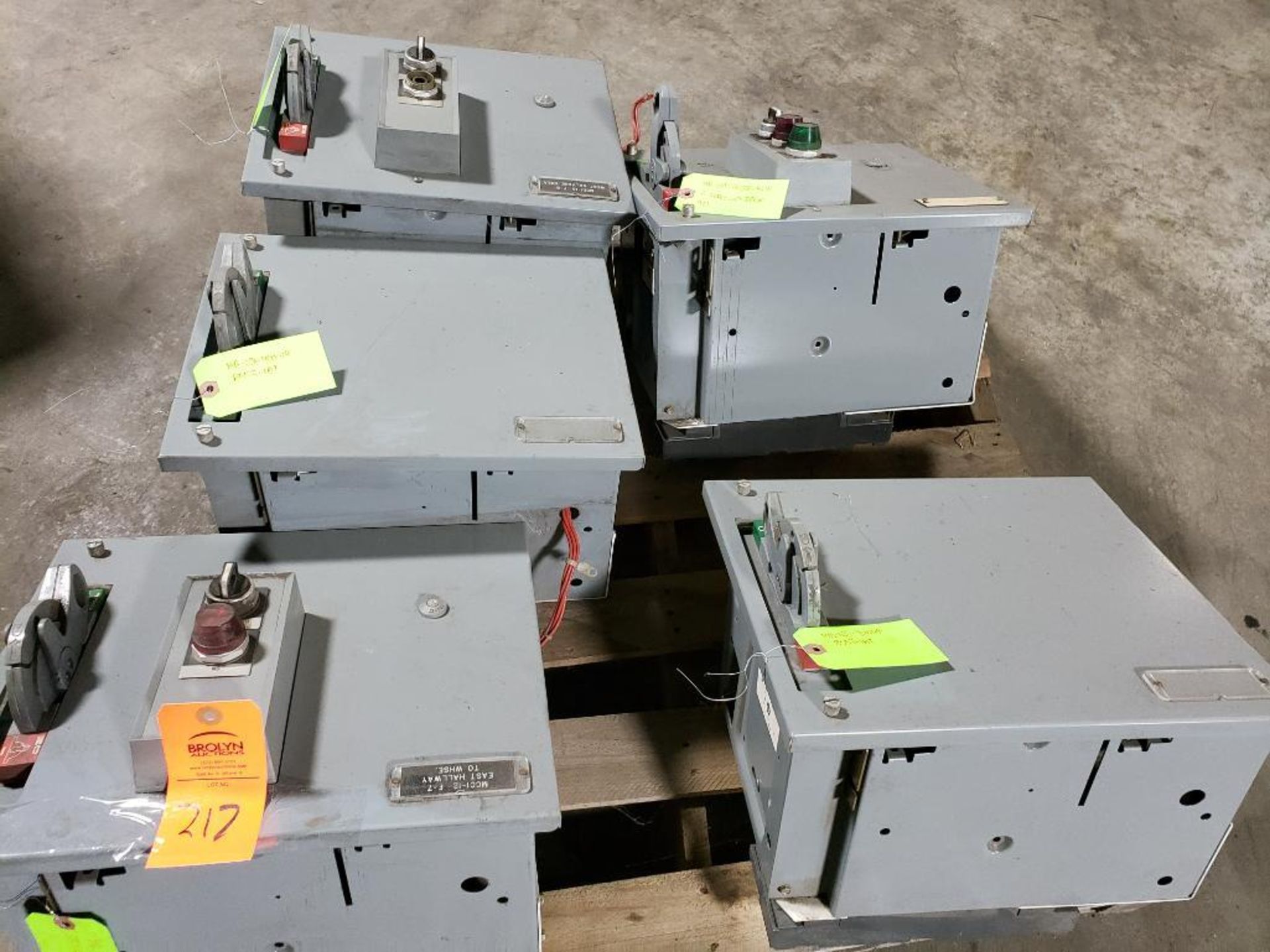 Pallet of assorted MCC buckets with assorted contactors and/or breakers etc.