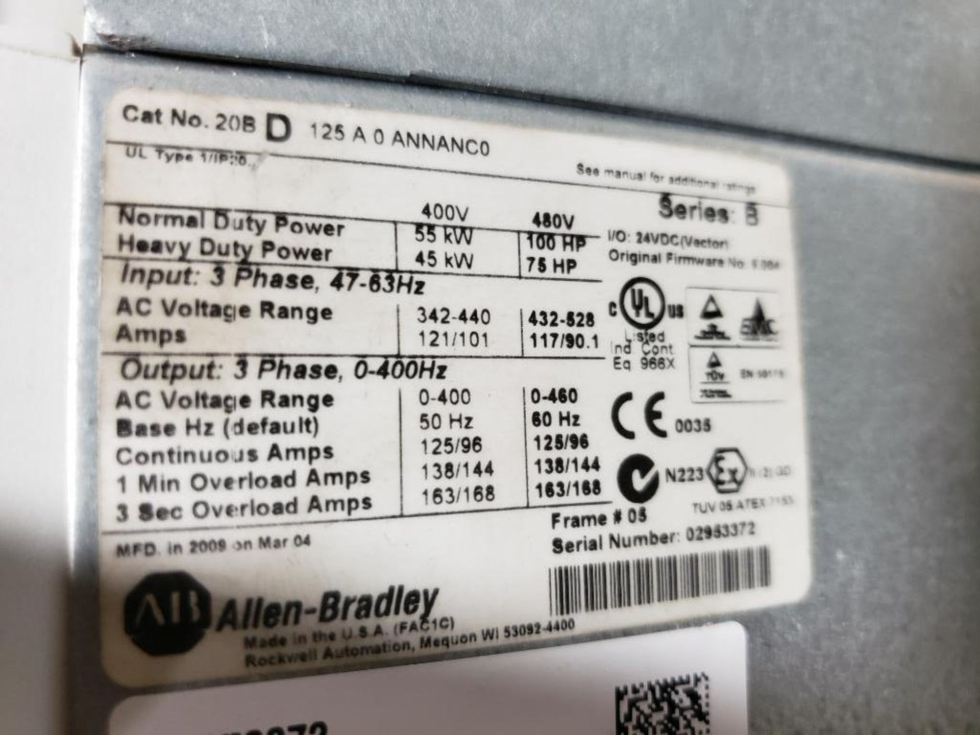 100hp Allen Bradley Powerflex 700 drive. Catalog 20B-D-125-A-0-ANNANC0. New on factory pallet/box. - Image 5 of 7