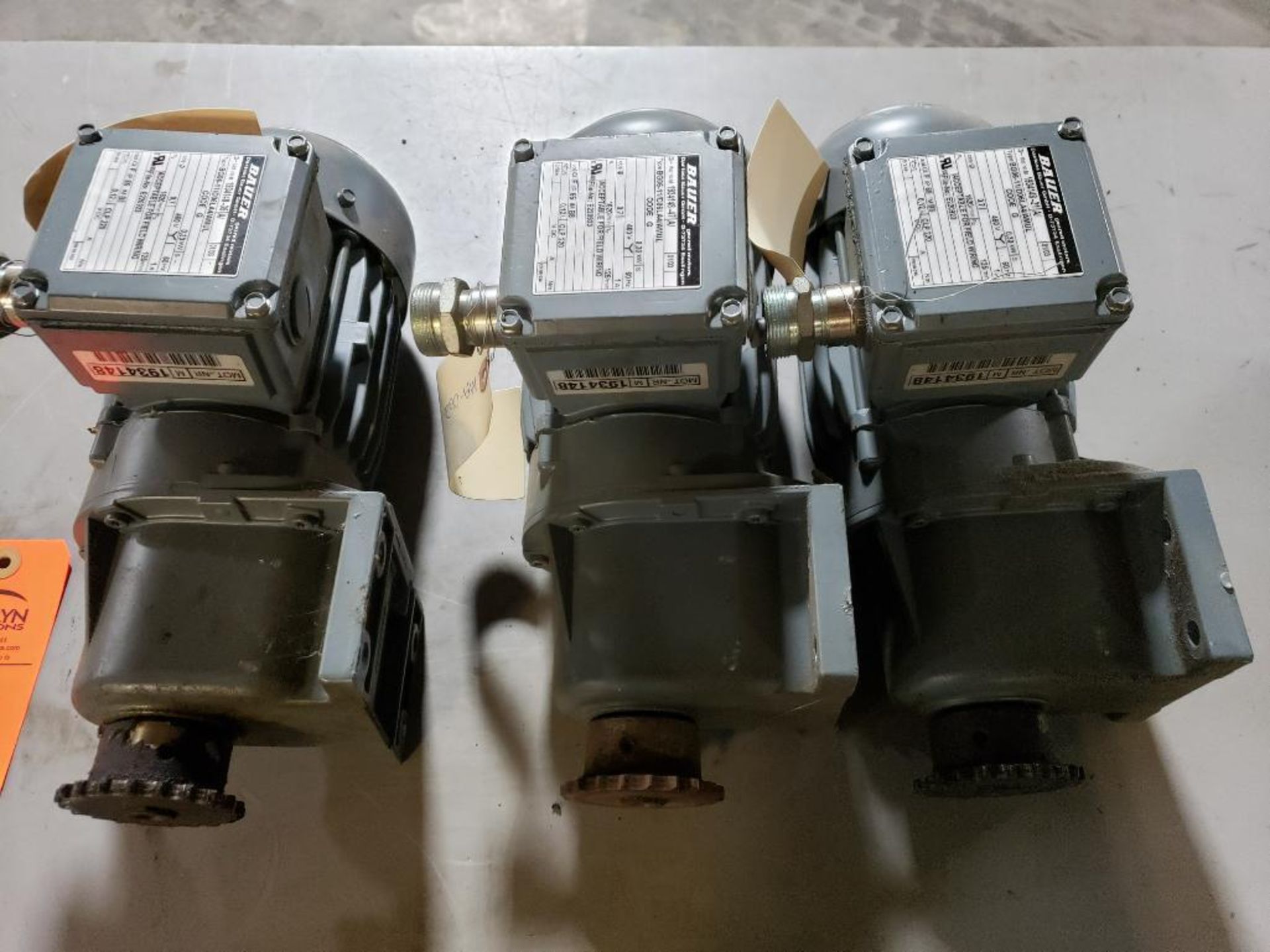 Qty 3 - Bauer gear motors. Type BG06-11/D06LA4/AMUL.