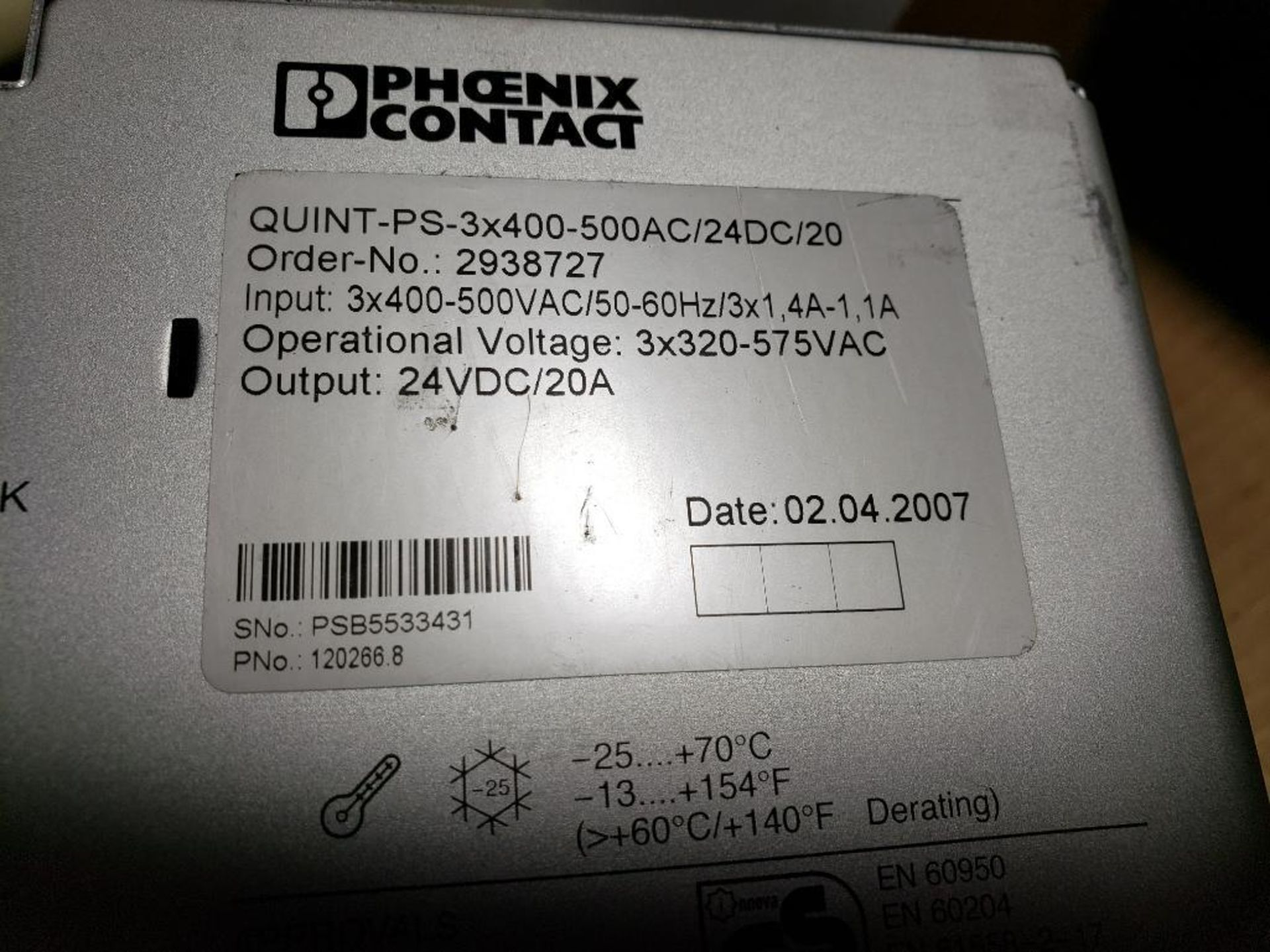 Qty 3 - Phoenix Contact power supplies. Part number QUINT-PS-3X400-500AC/24DC/20. - Image 3 of 5